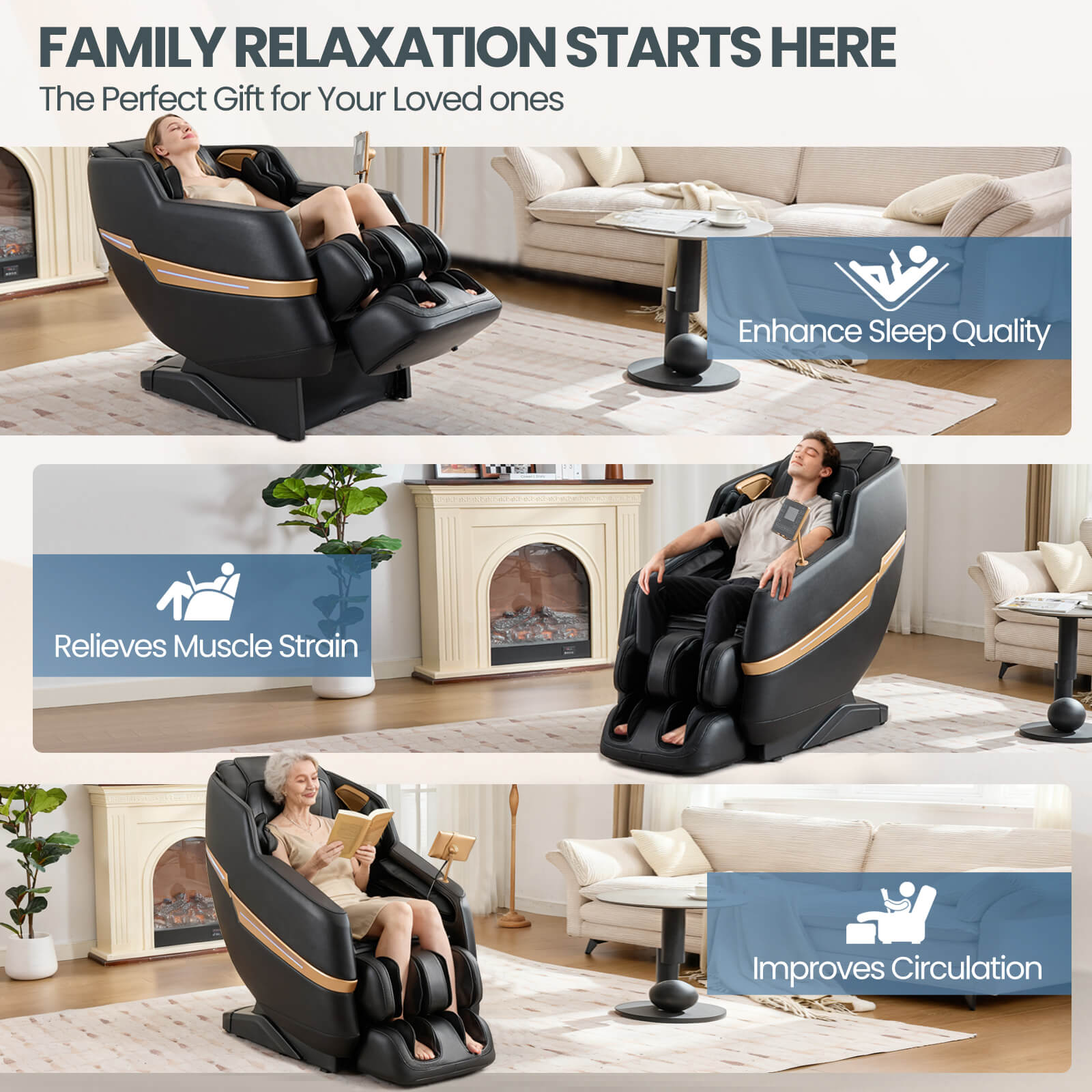 #20012 Zero Gravity Full Body Massage Chair,2026 Newest Version Recliner with 10 Fix Rollers, 6 Modes, Bluetooth Speakers, Waist Heating, Foot Roller Massage, Full-Body Airbags, Black