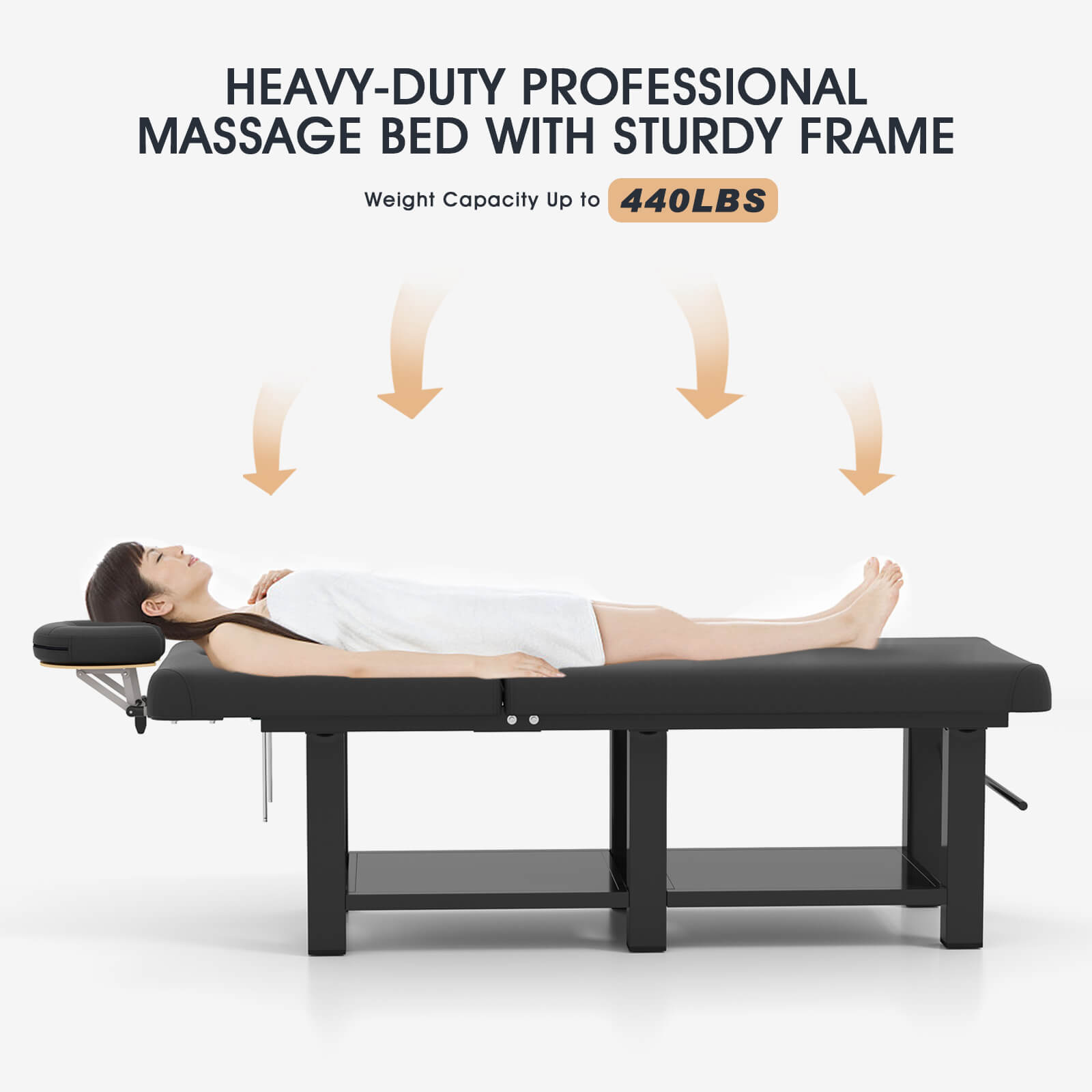 #2081 Heavy Duty Wide Stationary Massage Table Metal Frame PU Leather Spa Facial Professional Adjustable Massage Bed with Open-Chest & Headrest for Treatment Physical Therapy Tatoo Salon Equipment
