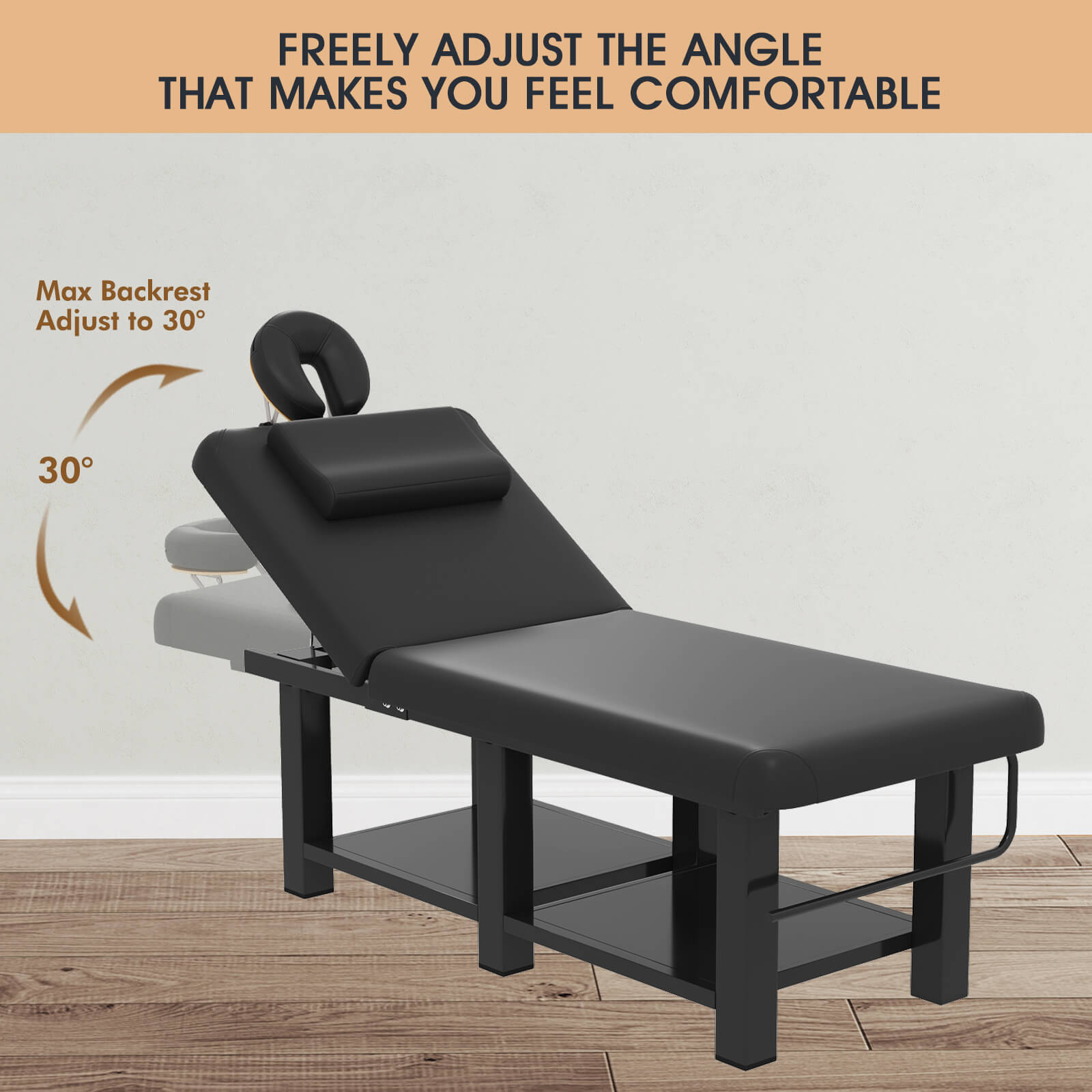 #2081 Heavy Duty Wide Stationary Massage Table Metal Frame PU Leather Spa Facial Professional Adjustable Massage Bed with Open-Chest & Headrest for Treatment Physical Therapy Tatoo Salon Equipment