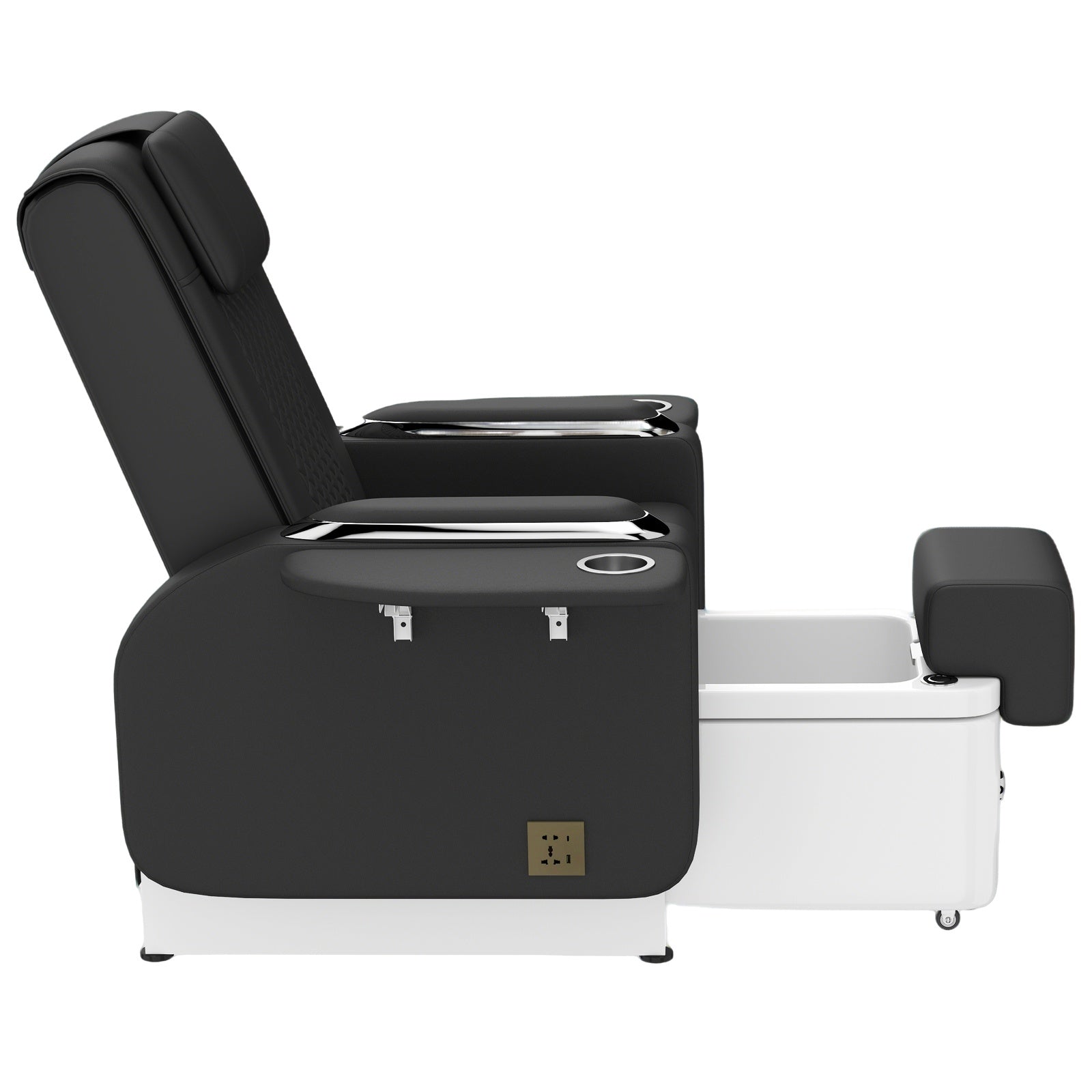 #1084 Pedicure Spa Chair Spa Chair with Foot Spa Basin, Manicure & Massage Chair, Electric Recline, 4-Head Back Massage, Hot/Cold Water Controls, LED Light & Jet Tub, Fast Drain Pump, Pull-Out Bowl(Black)