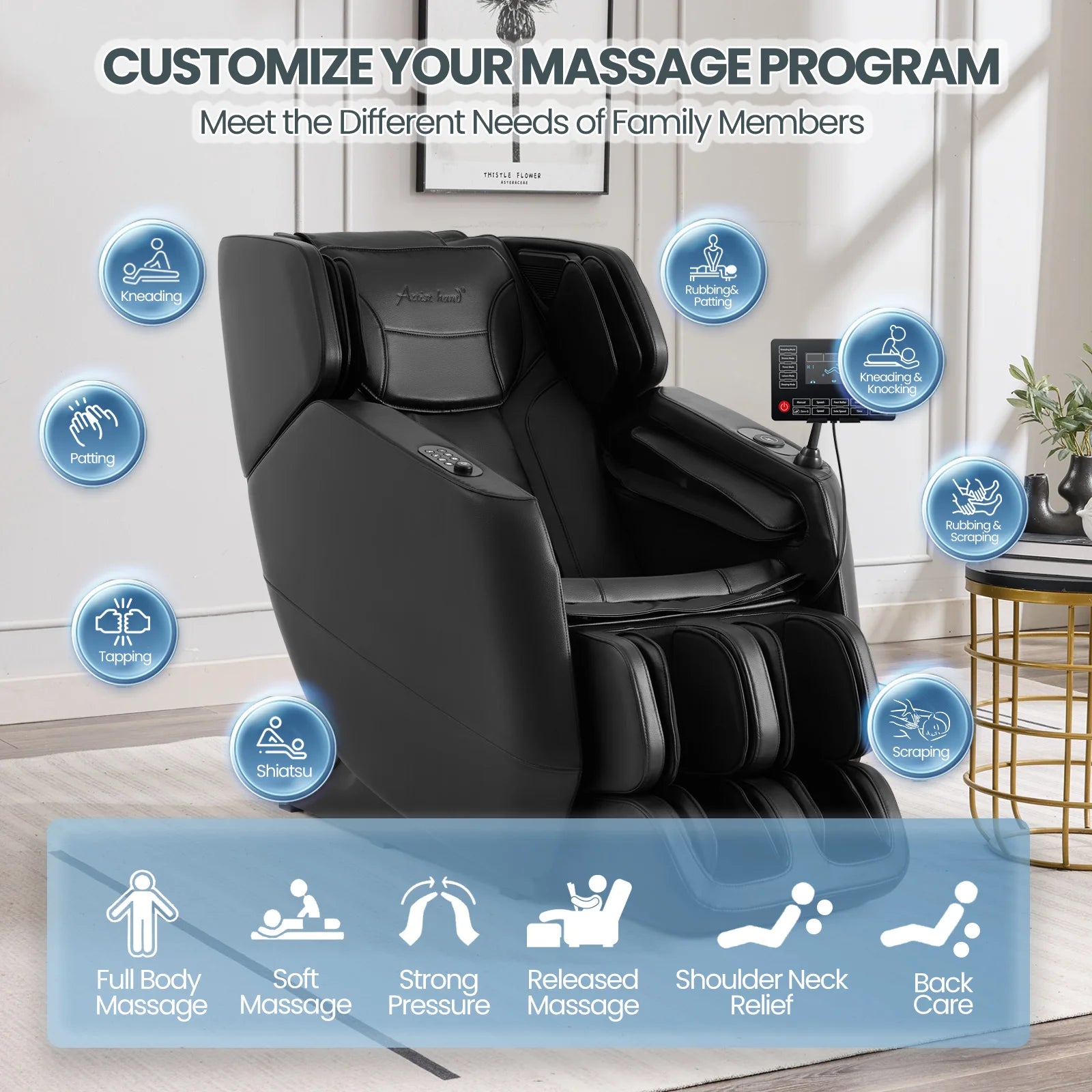 #20023 Massage Chair with 3-Level Zero Gravity, 6 Auto Programs, Airbag Compression, 3-Level Waist Heat, Foot Rollers, Bluetooth & Wireless Charging