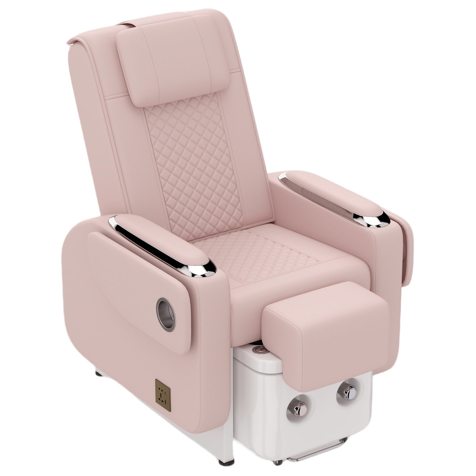 #1483 Pedicure Spa Chair Spa Chair with Foot Spa Basin, Manicure & Massage Chair, Electric Recline, 4-Head Back Massage, Hot/Cold Water Controls, LED Light & Jet Tub, Fast Drain Pump, Pull-Out Bowl (Pink)