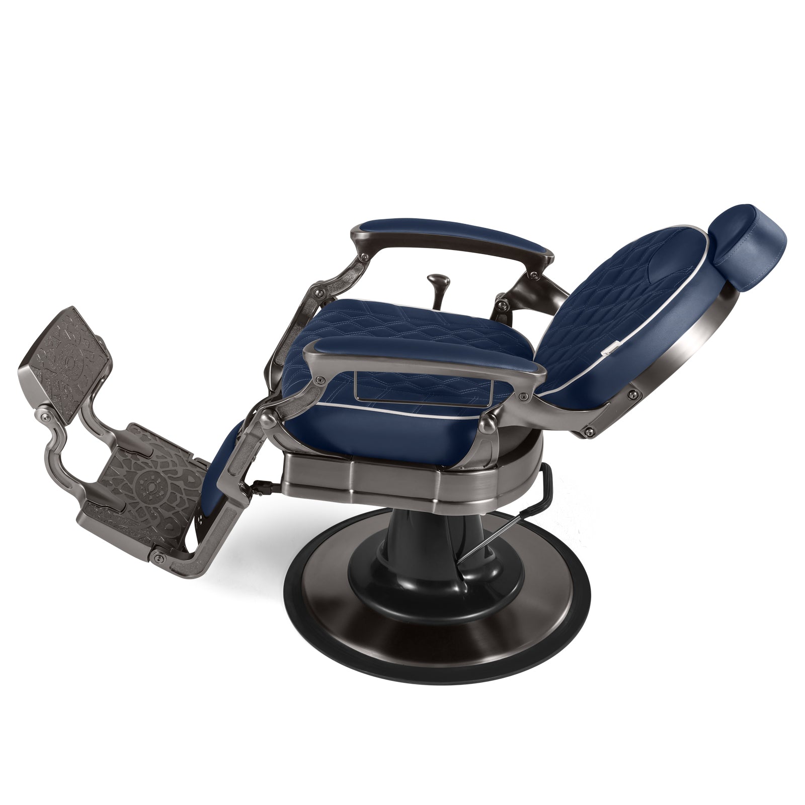 #5097 Vintage Hydraulic Barber Chair – 450 lb Capacity, 360° Swivel & 135° Recline Navy / Silver