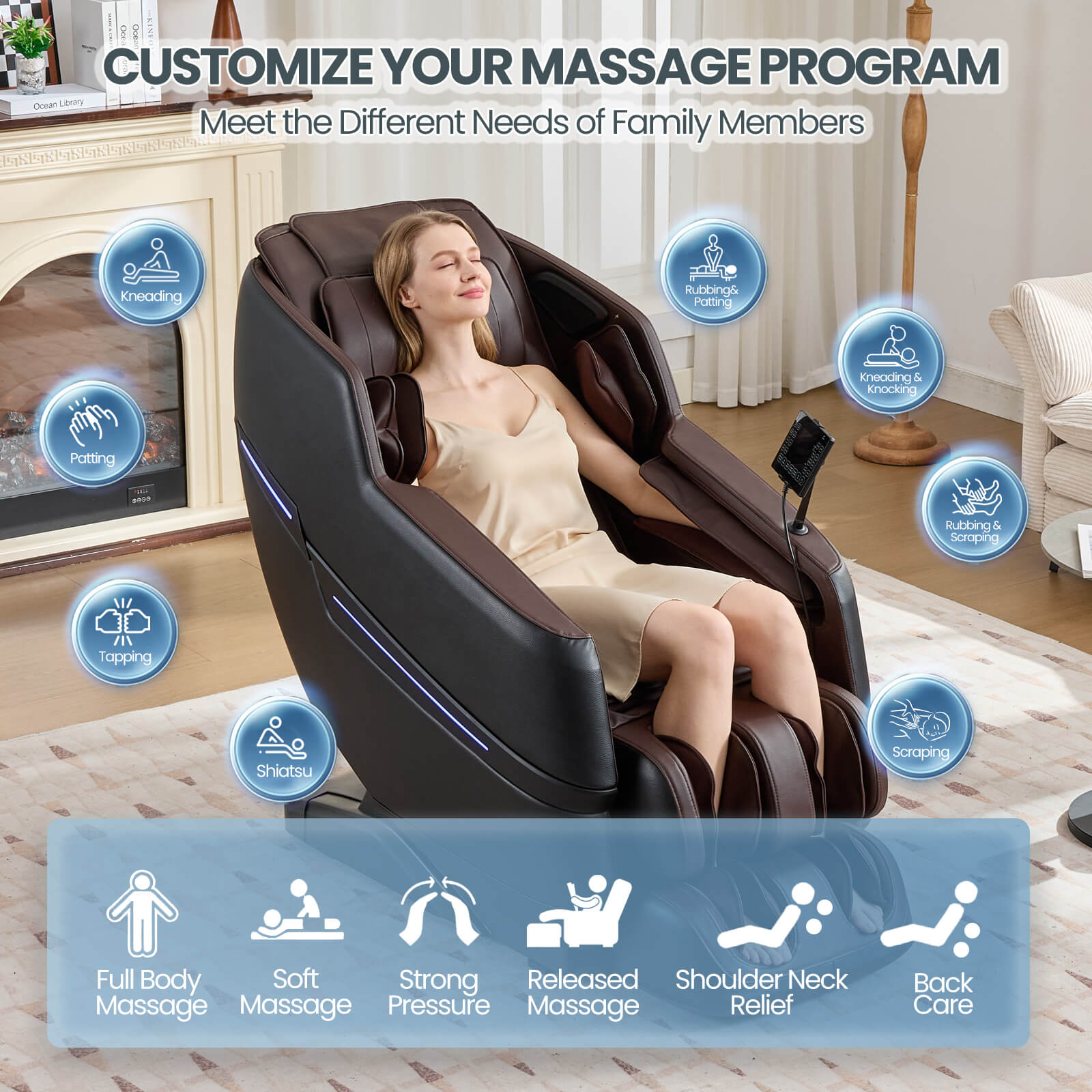 #20022 Zero Gravity Full Body Massage Chair ,2026 Newest Version Recliner with 10 Fix Rollers, 6 Modes, Bluetooth Speakers, Waist Heating, Foot Roller Massage, Full-Body Airbags, Black/Brown