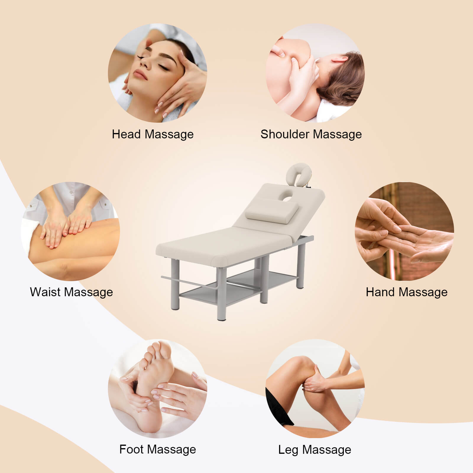 #2081 Heavy Duty Wide Stationary Massage Table Metal Frame PU Leather Spa Facial Professional Adjustable Massage Bed with Open-Chest & Headrest for Treatment Physical Therapy Tatoo Salon Equipment