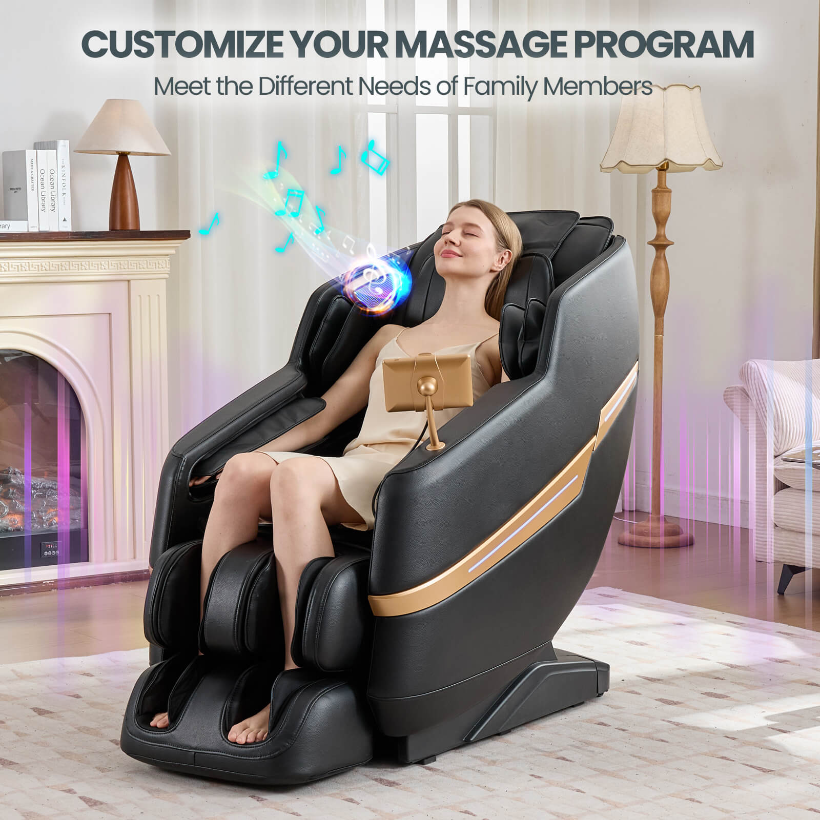#20012 Zero Gravity Full Body Massage Chair,2026 Newest Version Recliner with 10 Fix Rollers, 6 Modes, Bluetooth Speakers, Waist Heating, Foot Roller Massage, Full-Body Airbags, Black