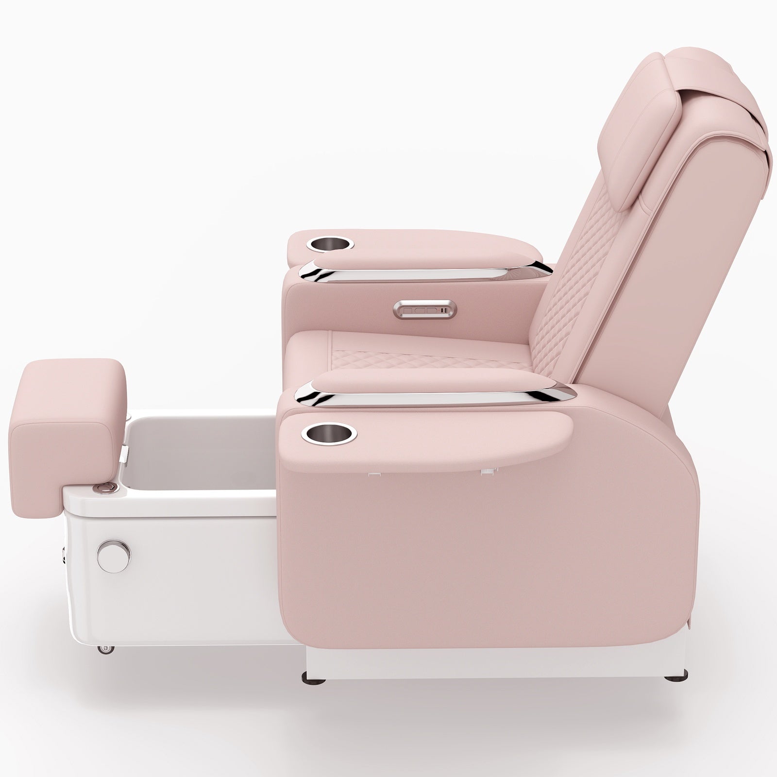 #1483 Pedicure Spa Chair Spa Chair with Foot Spa Basin, Manicure & Massage Chair, Electric Recline, 4-Head Back Massage, Hot/Cold Water Controls, LED Light & Jet Tub, Fast Drain Pump, Pull-Out Bowl (Pink)
