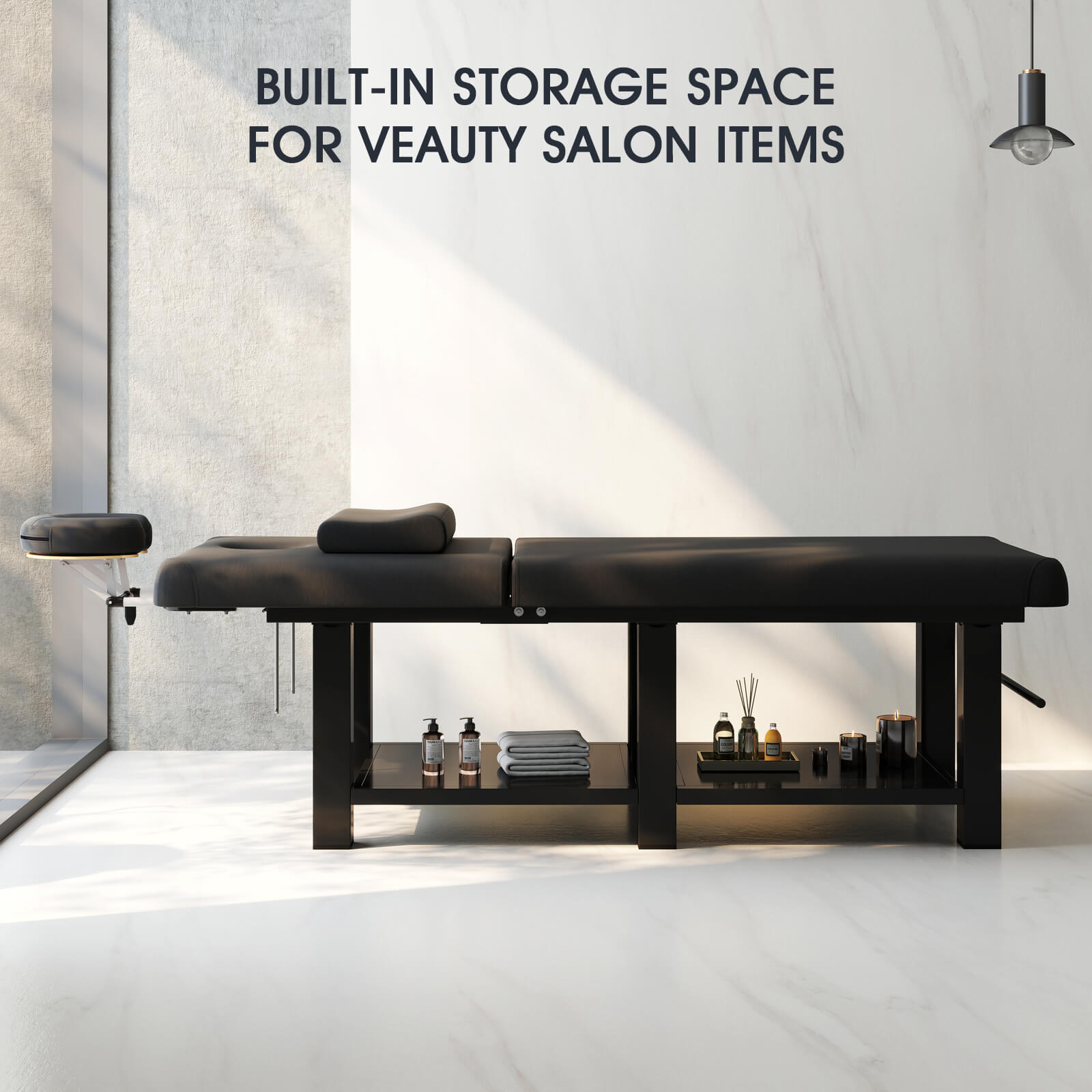 #2081 Heavy Duty Wide Stationary Massage Table Metal Frame PU Leather Spa Facial Professional Adjustable Massage Bed with Open-Chest & Headrest for Treatment Physical Therapy Tatoo Salon Equipment