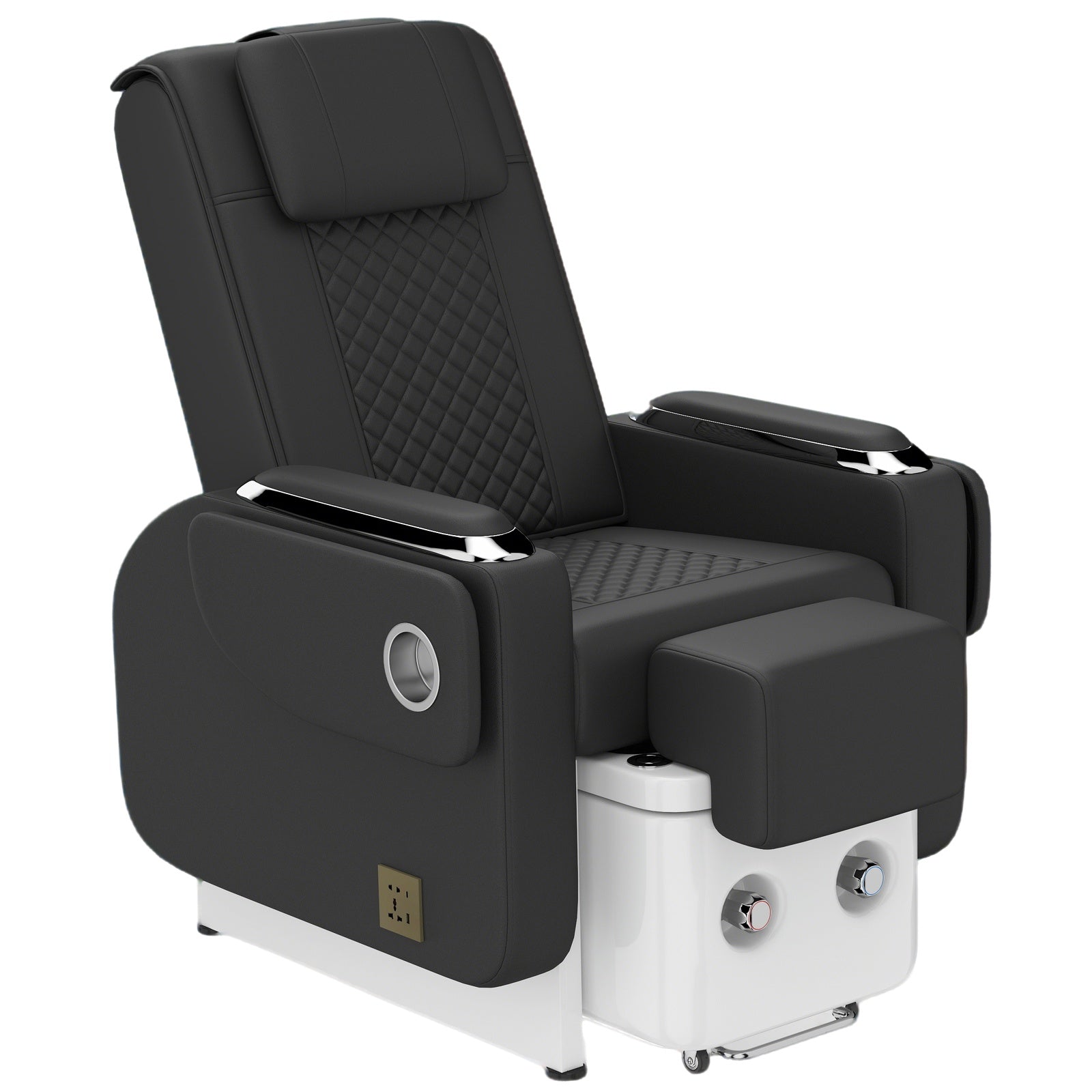 #1084 Pedicure Spa Chair Spa Chair with Foot Spa Basin, Manicure & Massage Chair, Electric Recline, 4-Head Back Massage, Hot/Cold Water Controls, LED Light & Jet Tub, Fast Drain Pump, Pull-Out Bowl(Black)