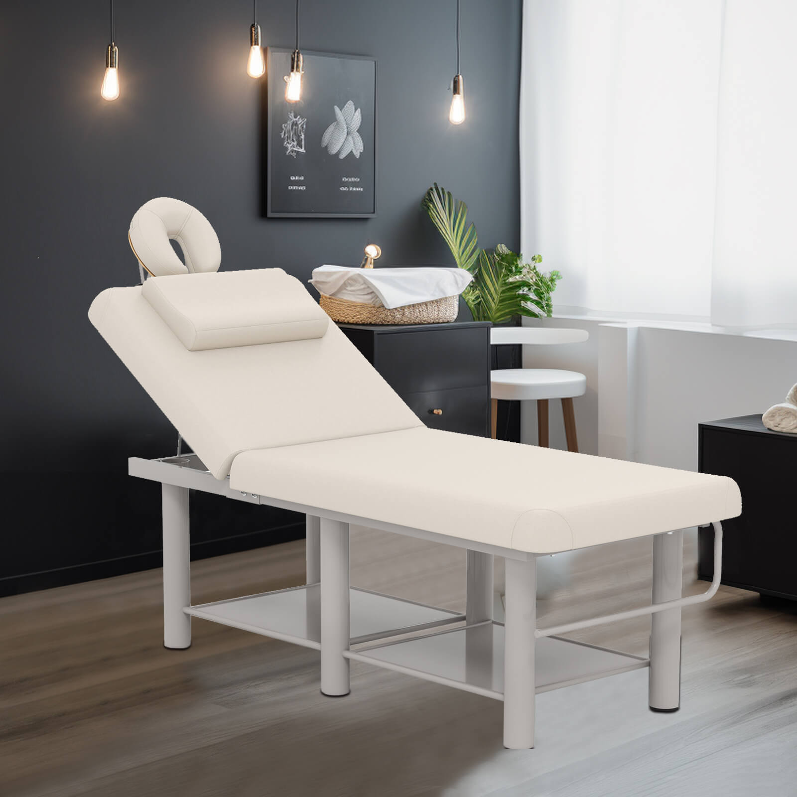 #2081 Heavy Duty Wide Stationary Massage Table Metal Frame PU Leather Spa Facial Professional Adjustable Massage Bed with Open-Chest & Headrest for Treatment Physical Therapy Tatoo Salon Equipment