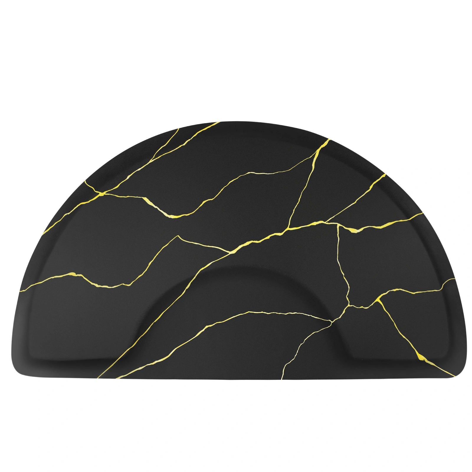 #10028 Barber Chair Mat with Black Gold Marble Pattern, Semi-Circle, 3' x 5' x 1/2"
