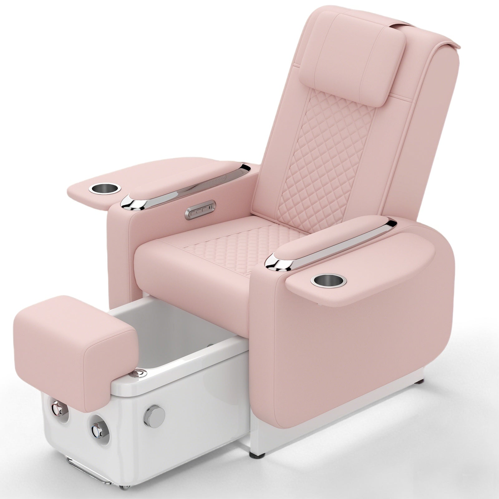 #1483 Pedicure Spa Chair Spa Chair with Foot Spa Basin, Manicure & Massage Chair, Electric Recline, 4-Head Back Massage, Hot/Cold Water Controls, LED Light & Jet Tub, Fast Drain Pump, Pull-Out Bowl (Pink)