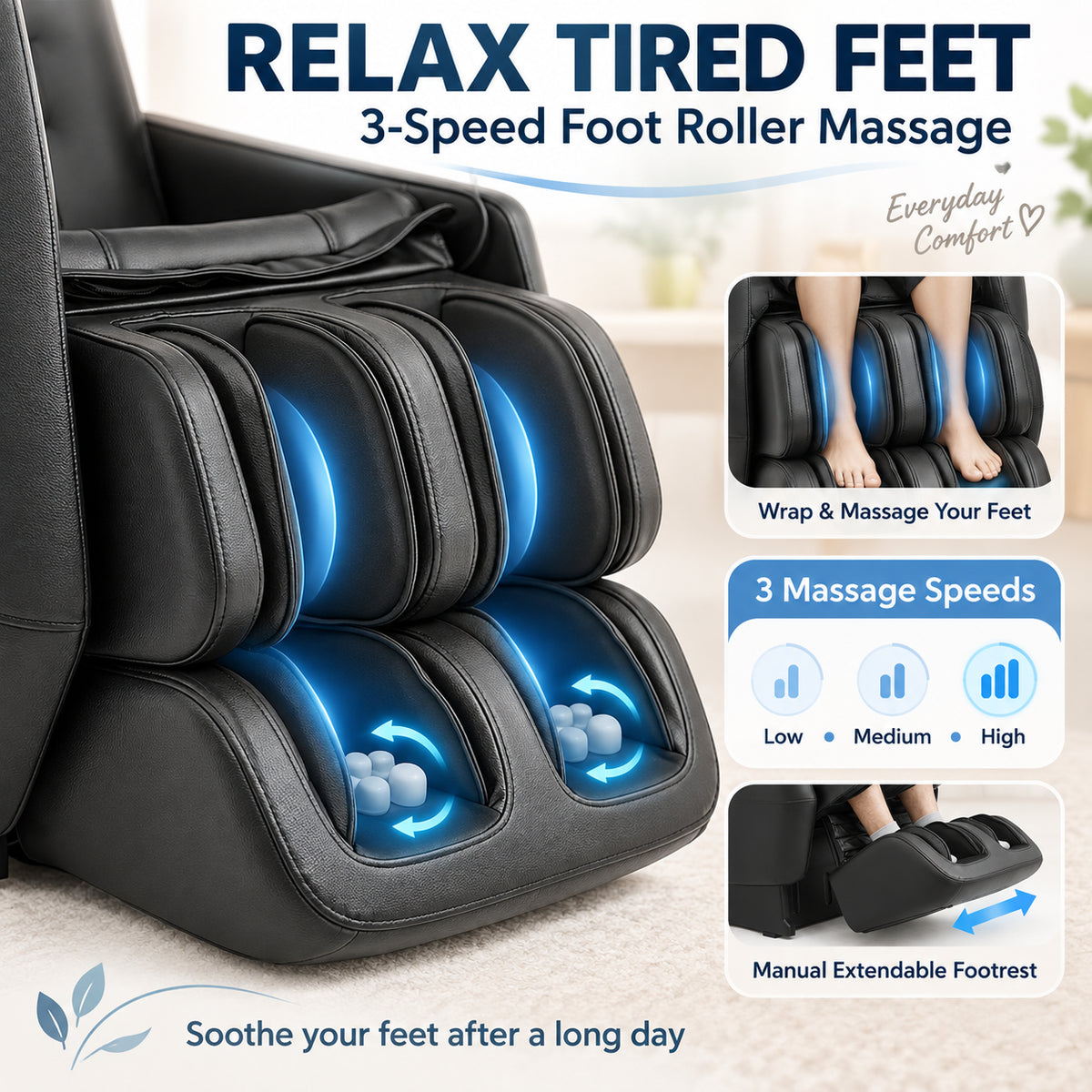 #20023 Massage Chair with 3-Level Zero Gravity, 6 Auto Programs, Airbag Compression, 3-Level Waist Heat, Foot Rollers, Bluetooth & Wireless Charging