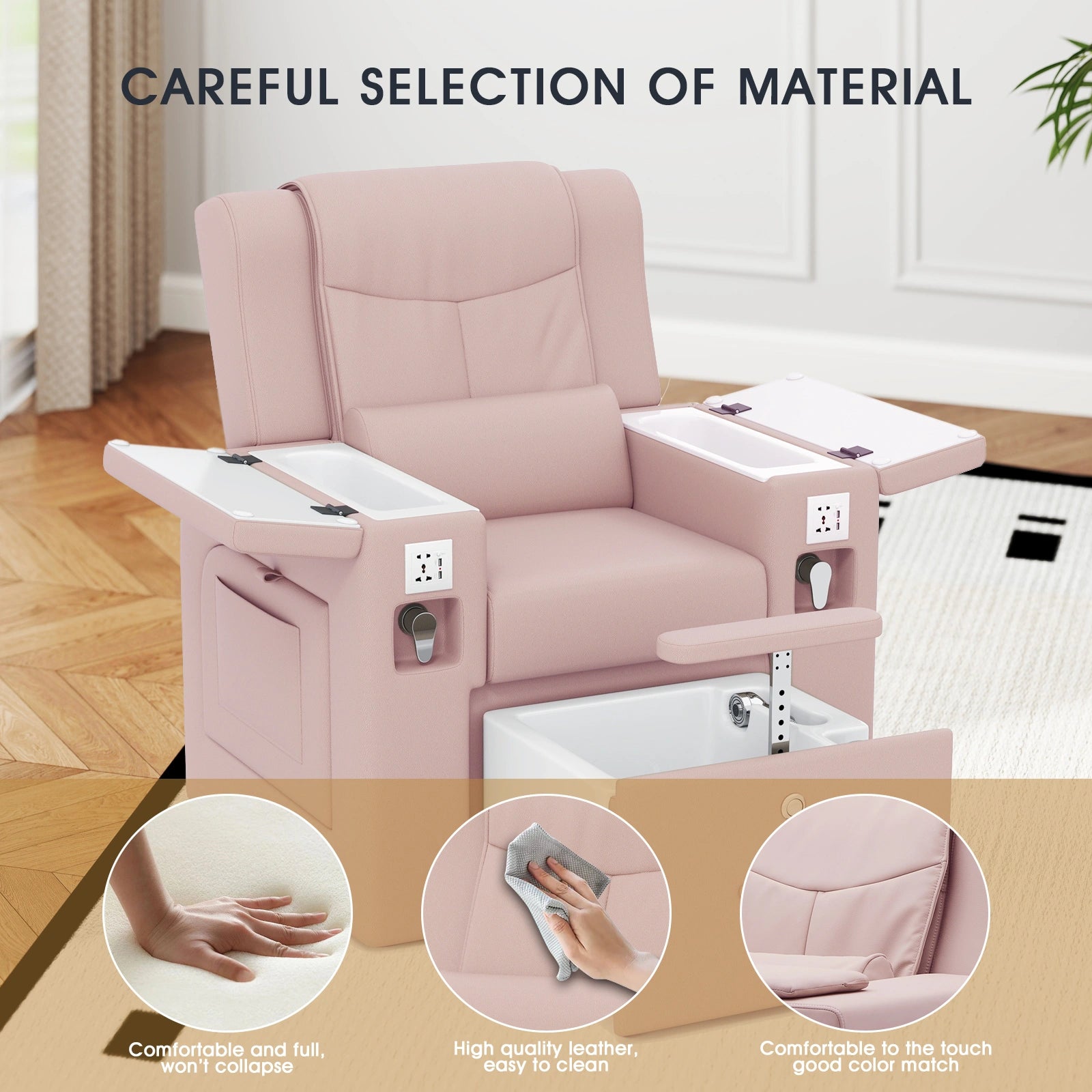 #1481 Pedicure Spa Chair, Massage Chair, with Smart Foot Bathtub, Hand Wash, Salon Chairs for Manicure, Foot Bath