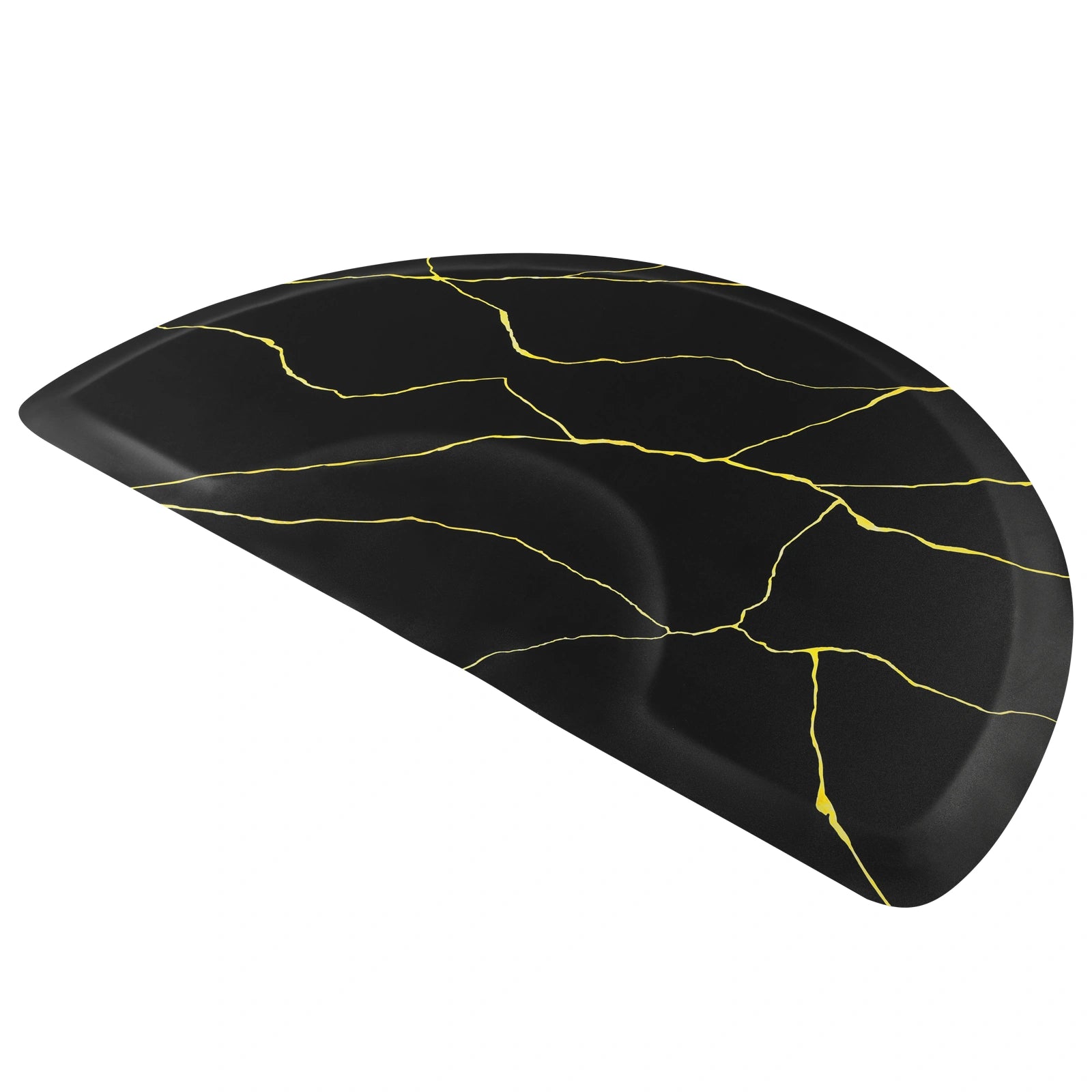 #10028 Barber Chair Mat with Black Gold Marble Pattern, Semi-Circle, 3' x 5' x 1/2"