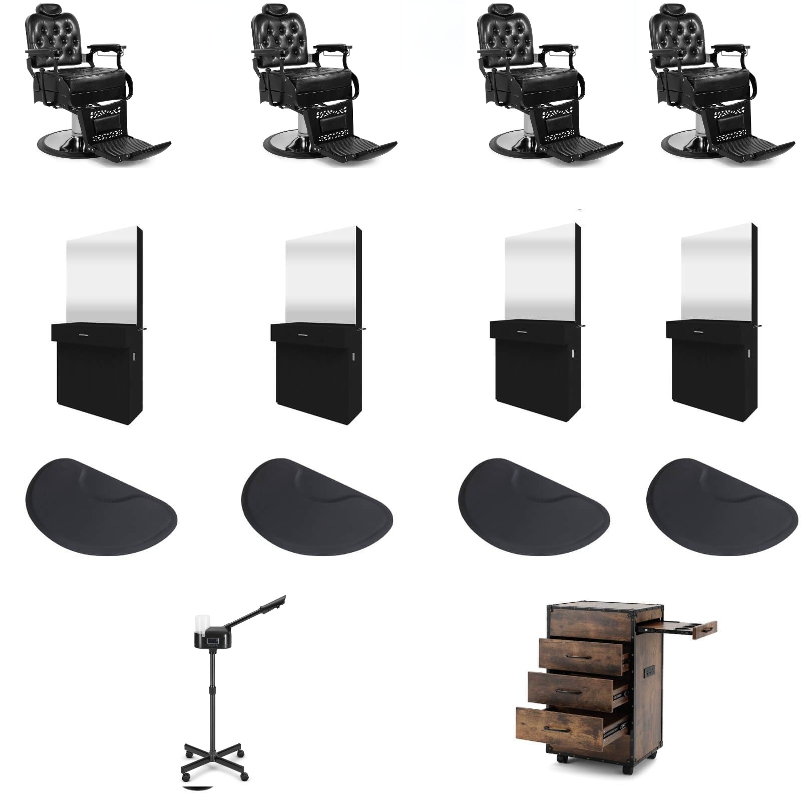 #5041 Barber Chairs with Vintage Salon Trolley