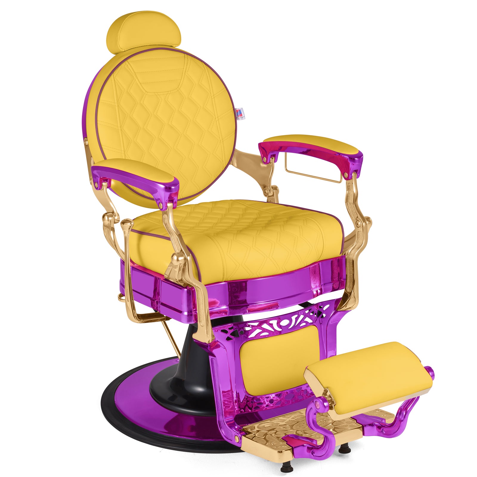 #5885 Vintage Hydraulic Barber Chair – 450 lb Capacity, 360° Swivel & 135° Recline Regal Purple / Golden Yellow