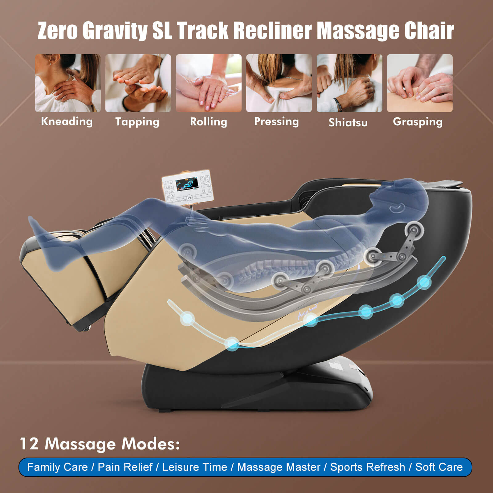 #2005 Extra Wide Seat Massage Chair Full Body, SL Track Zero Gravity Massage Chair Recliner with 12 Modes, Bluetooth, Body Scan, Foot Roller & Airbags Massage