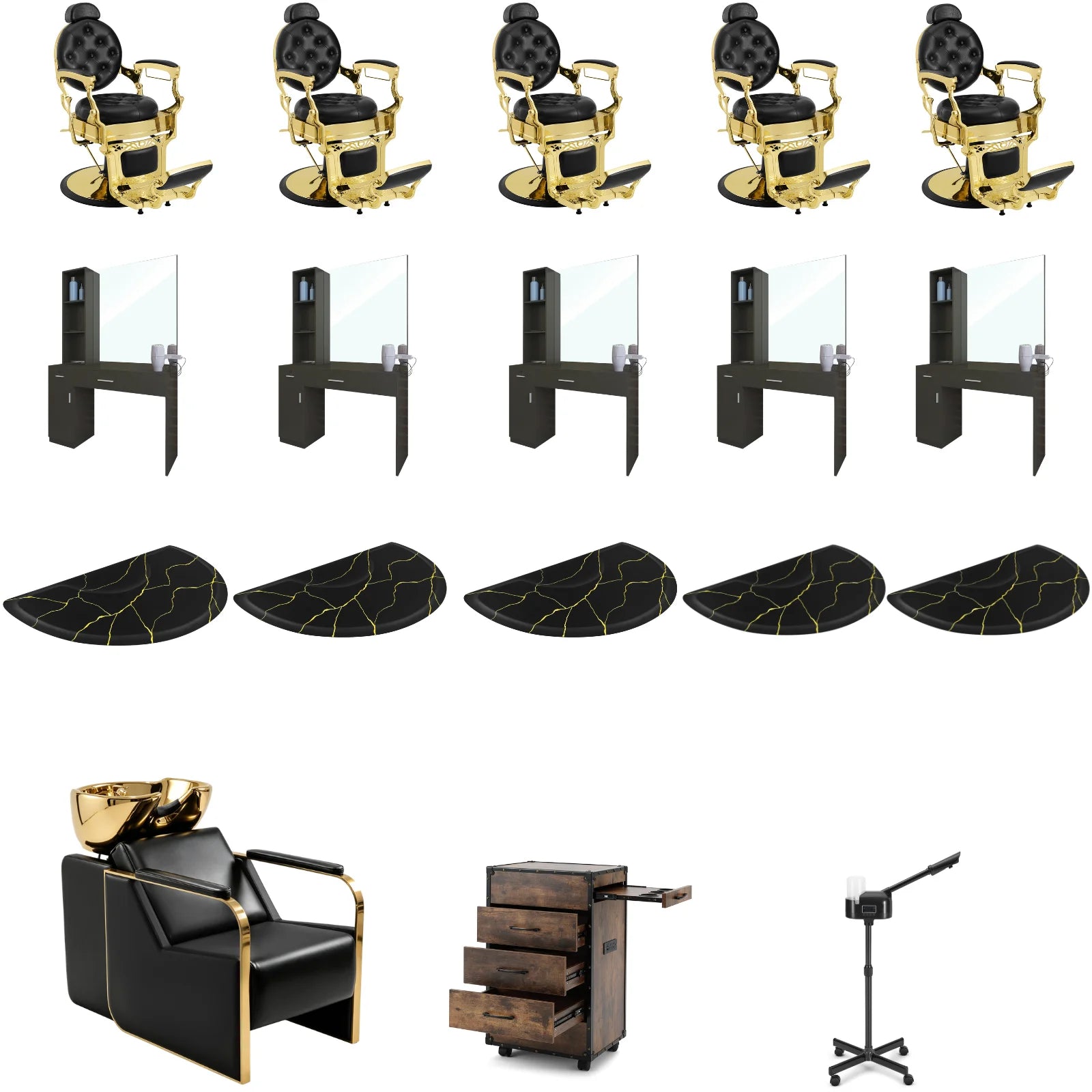 5+ Station 5045 Gold Barber Chair Bundle with Backwash