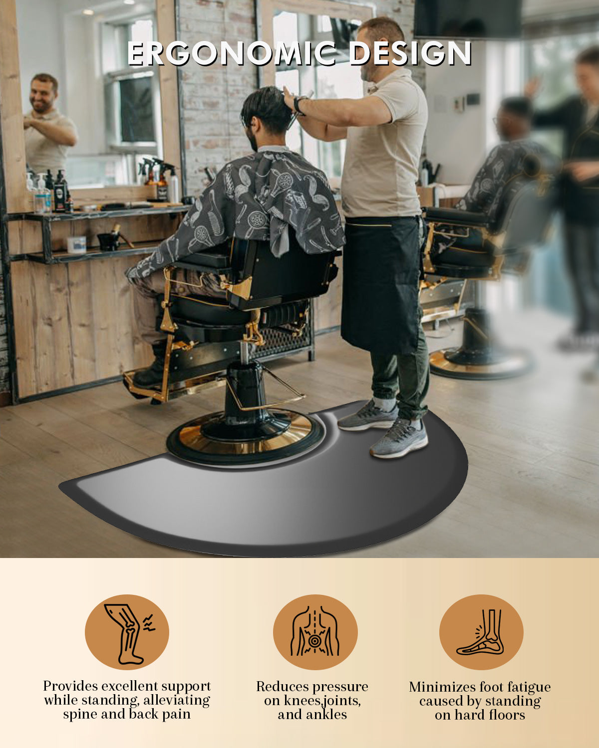 # 10022 Barber Chair Mat 3′x 5′x 1/2" Beauty Salon Semicircle Anti-fatigue Salon Mat Black