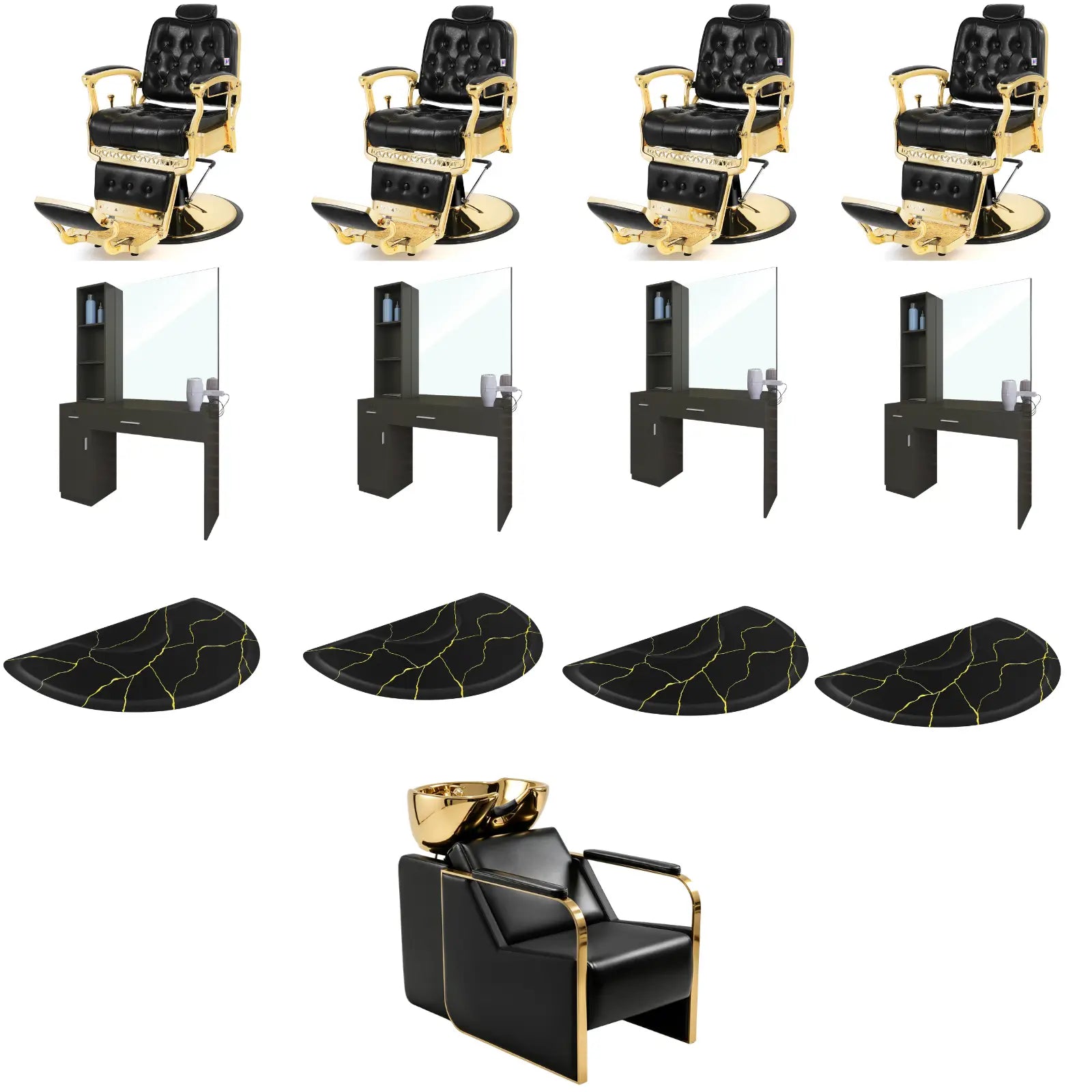 4-Station 5043 Gold Barber Chair Bundle with Backwash