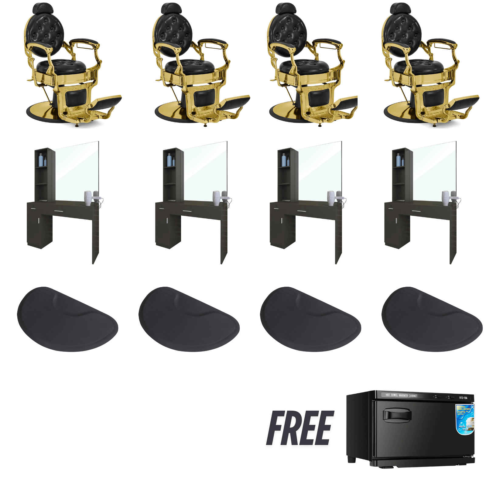 4 #5045Gold Barber Chairs Package with Free Towel Warmer