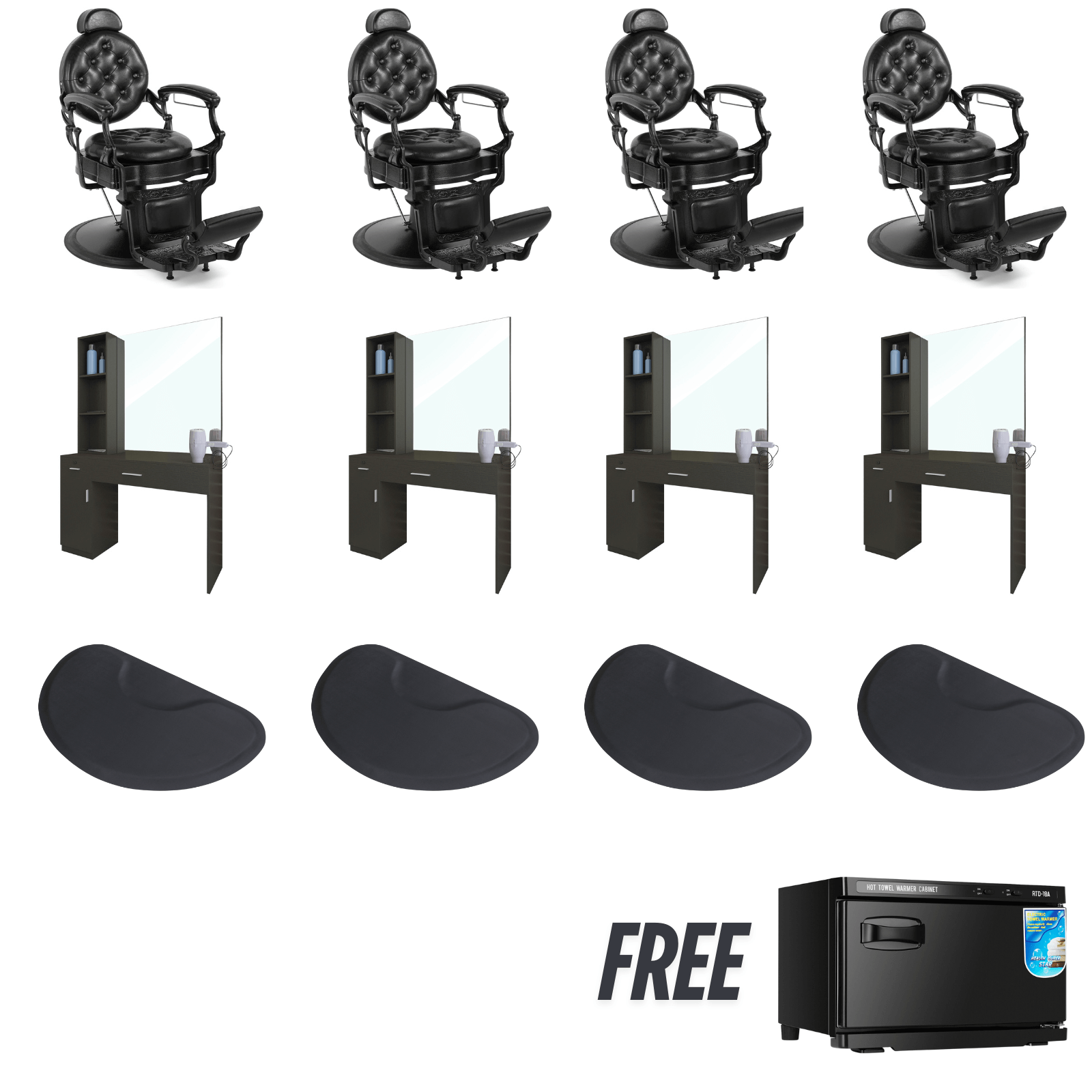 4 #5045 Black Barber Chair Package with Free Towel Warmer