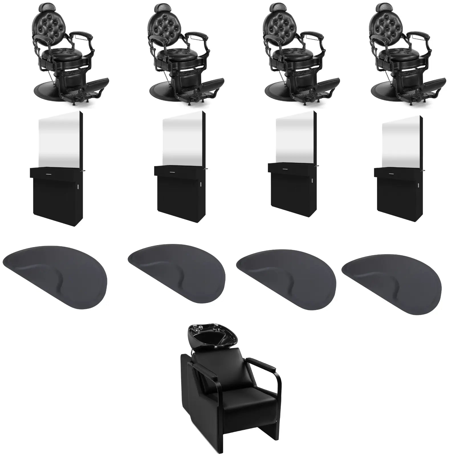 4-Station 5045 Black Barber Chair Bundle with Backwash