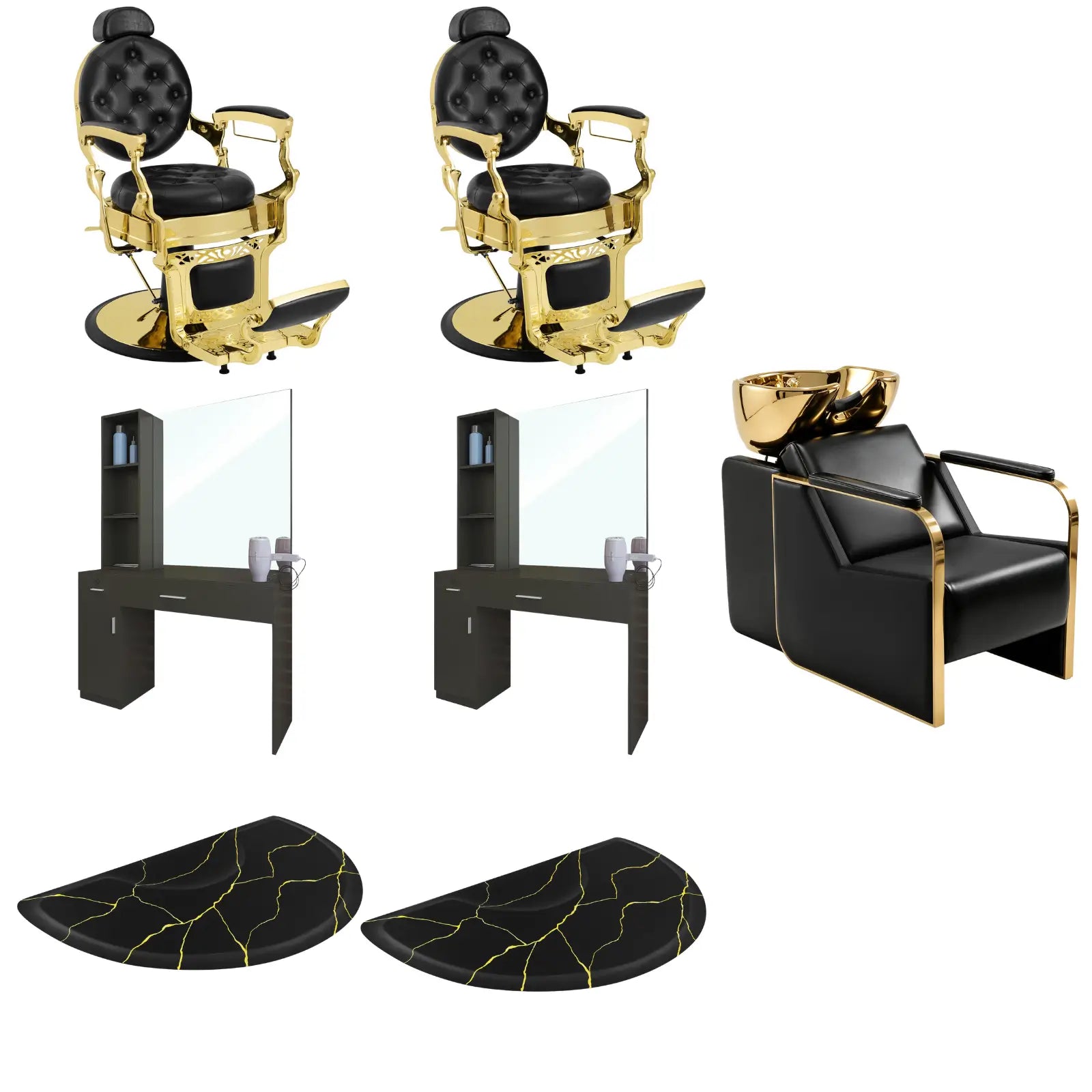 2-Station 5045 Gold Barber Chair Bundle with Backwash