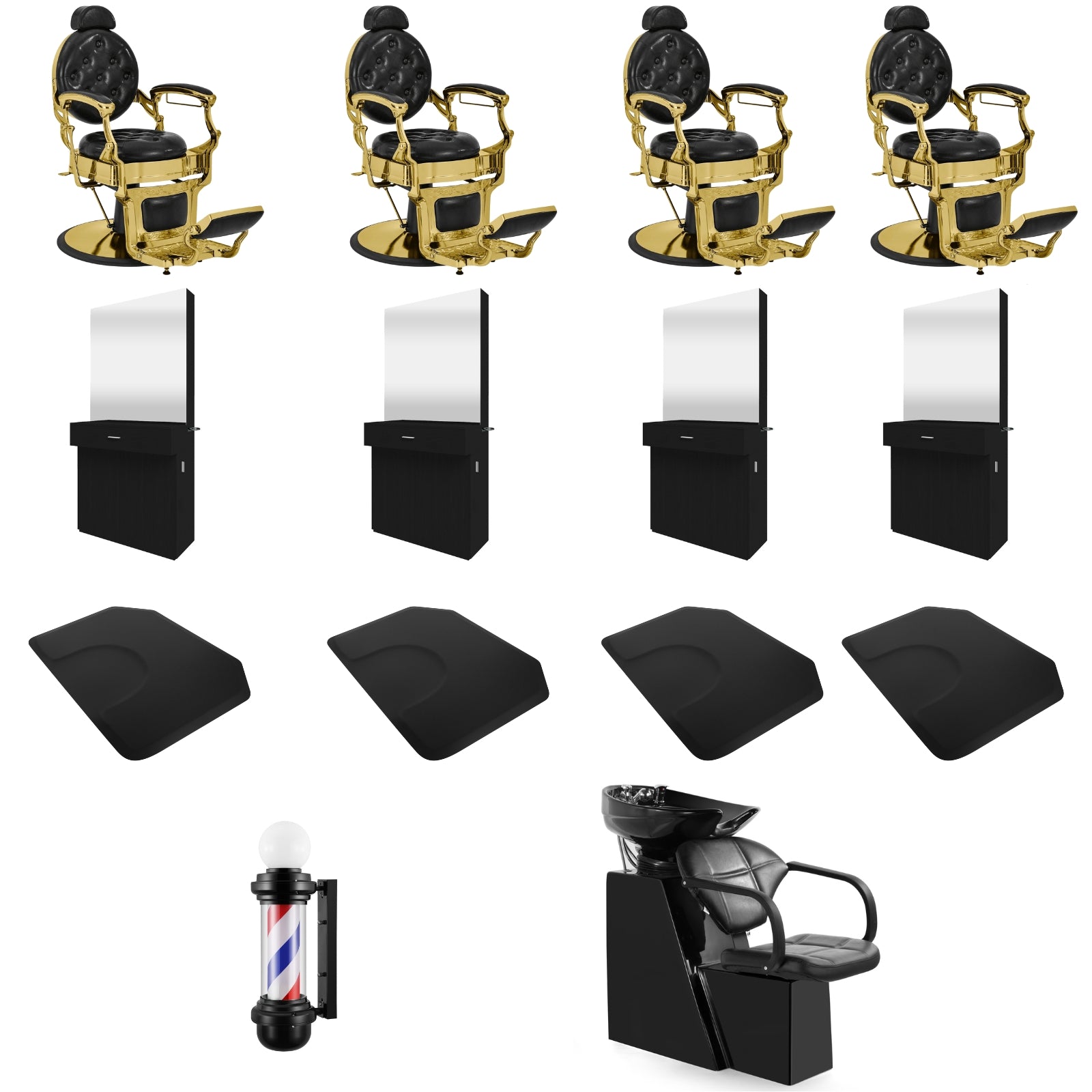 #5045 Gold Barber Chairs Package with Shampoo Station