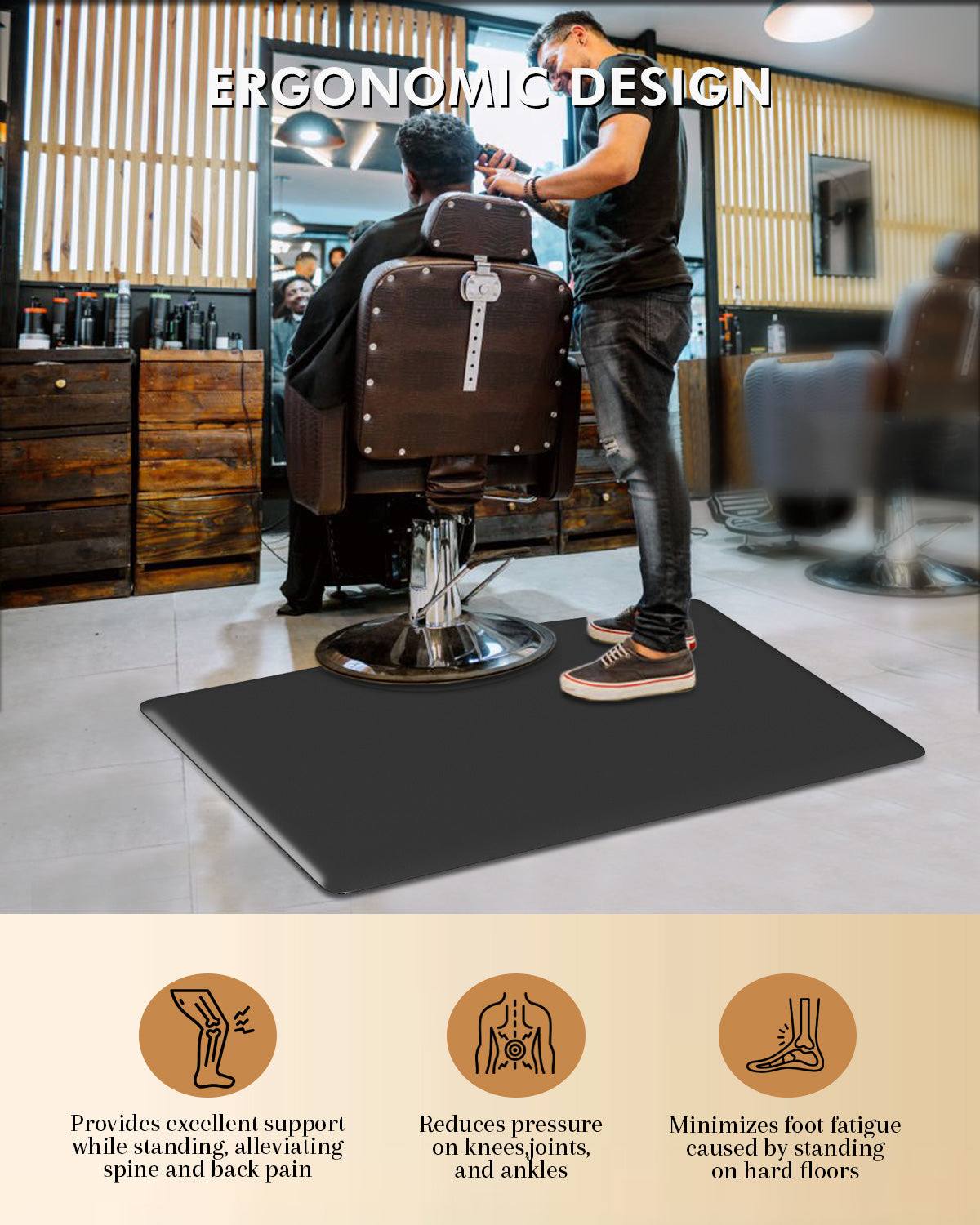 #10024 3 pies x 5 pies Alfombrilla para silla de peluquero Alfombrillas antifatiga para sillas de barbería y salón Alfombrilla para silla de salón cómoda, Rectángulo negro - 1/2 pulg. de espesor