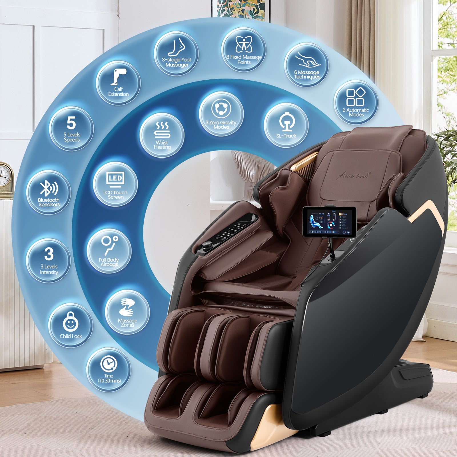 #2011 4D Massage Chair with Smart Body Detection, 3-Level Zero Gravity, 24 Auto Programs, 5-Level 4D Intensity, Airbag Compression, 3-Level Heat, Bluetooth & Wireless Charging