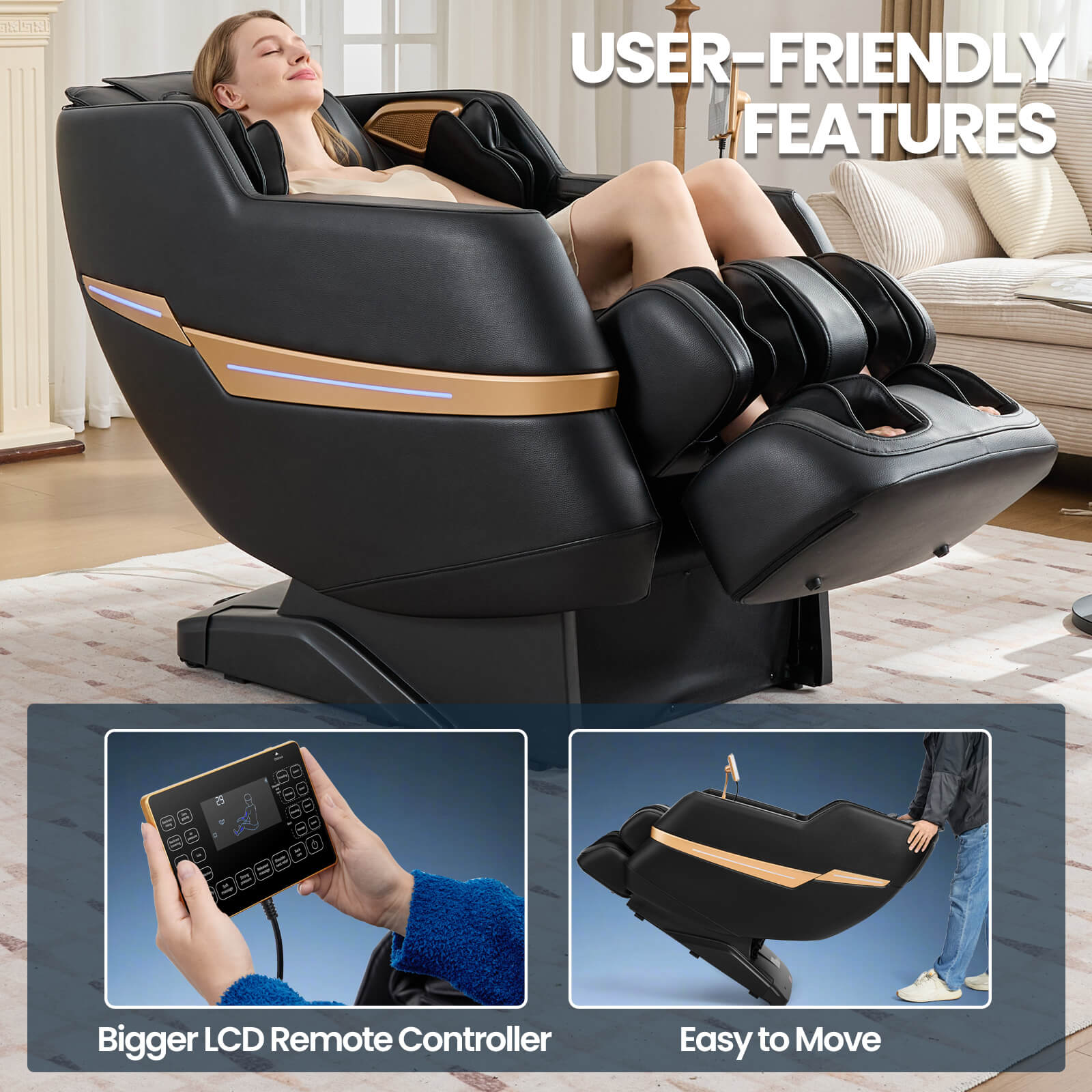 #20012 Zero Gravity Full Body Massage Chair,2026 Newest Version Recliner with 10 Fix Rollers, 6 Modes, Bluetooth Speakers, Waist Heating, Foot Roller Massage, Full-Body Airbags, Black