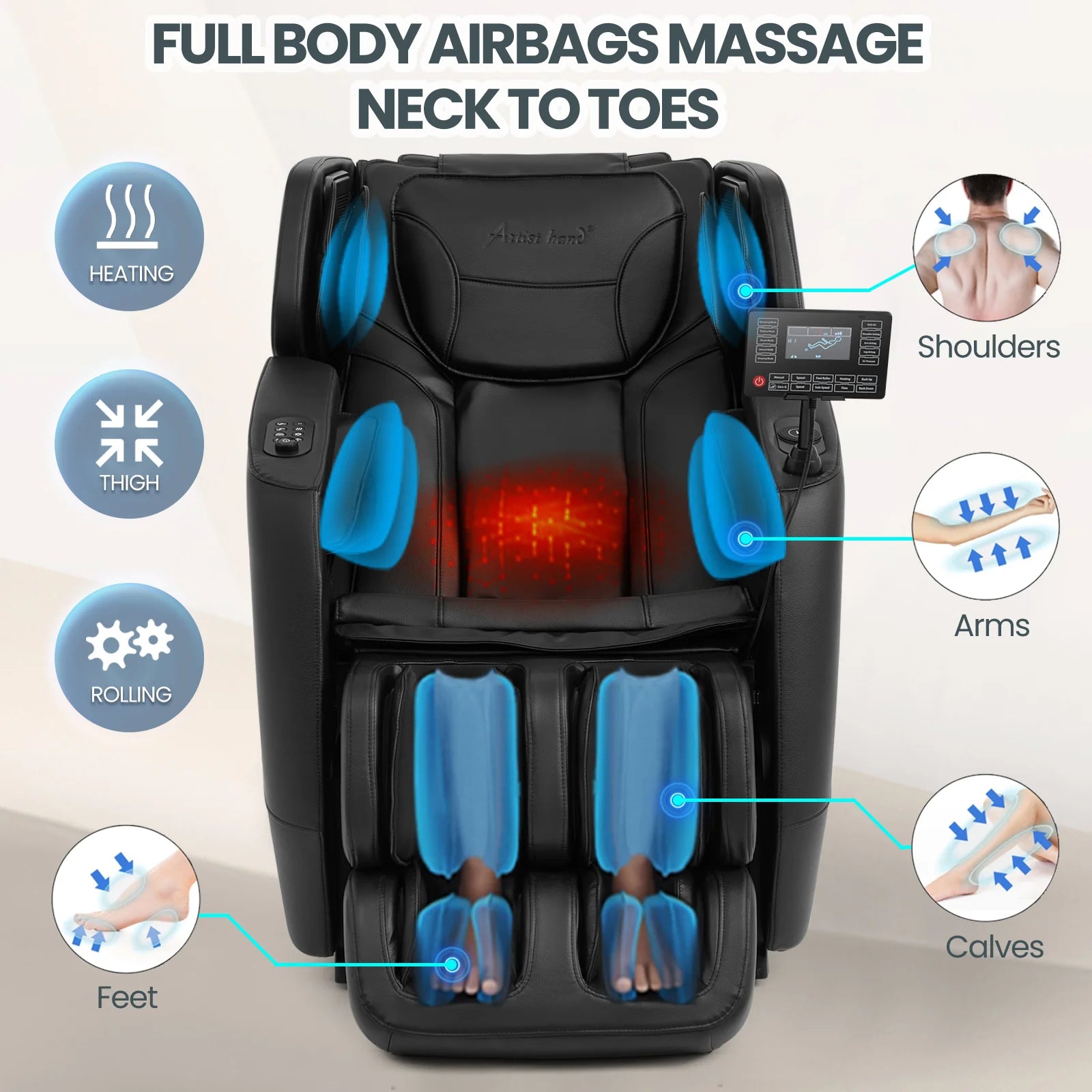 #20023 Massage Chair with 3-Level Zero Gravity, 6 Auto Programs, Airbag Compression, 3-Level Waist Heat, Foot Rollers, Bluetooth & Wireless Charging