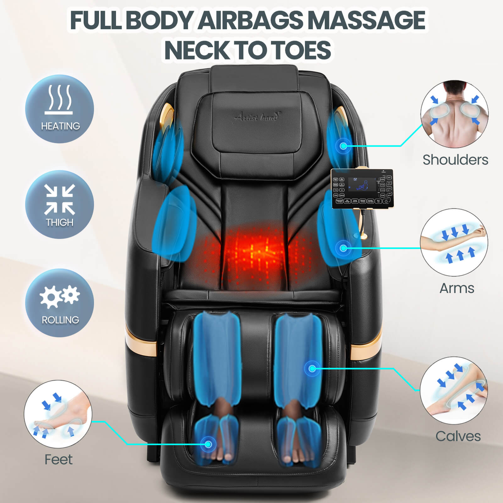 #20012 Zero Gravity Full Body Massage Chair,2026 Newest Version Recliner with 10 Fix Rollers, 6 Modes, Bluetooth Speakers, Waist Heating, Foot Roller Massage, Full-Body Airbags, Black
