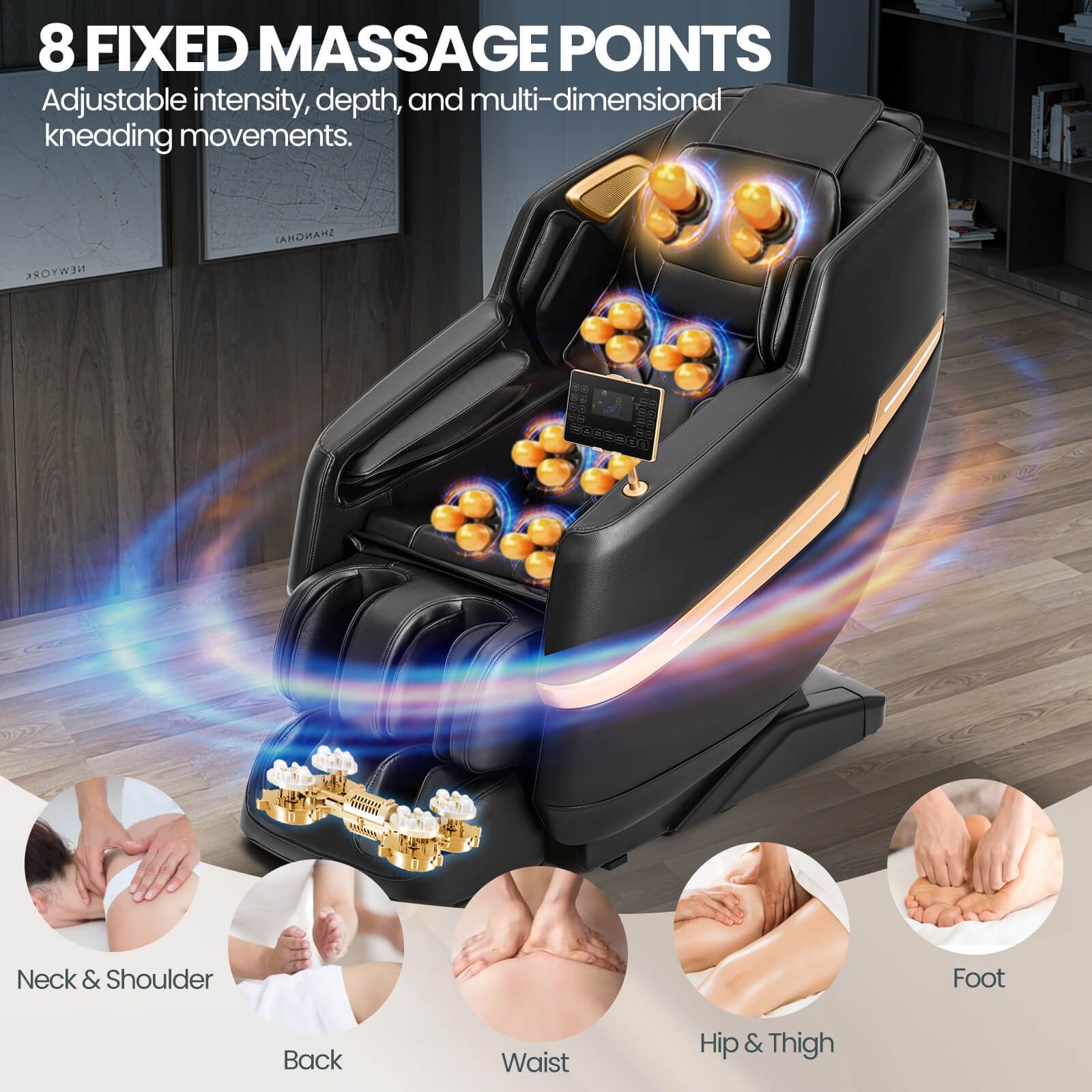 #20012 Zero Gravity Full Body Massage Chair,2026 Newest Version Recliner with 10 Fix Rollers, 6 Modes, Bluetooth Speakers, Waist Heating, Foot Roller Massage, Full-Body Airbags, Black