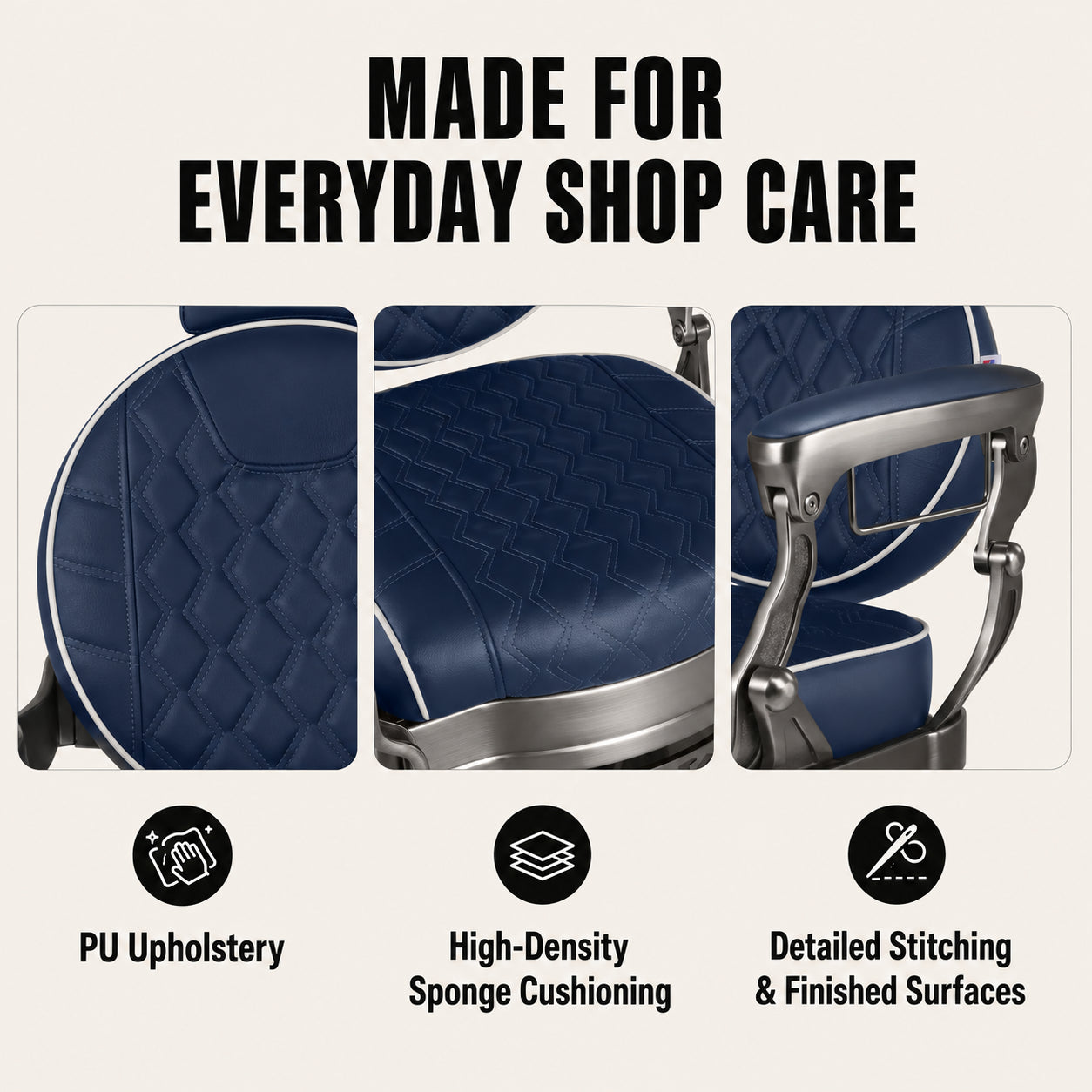 #5097 Vintage Hydraulic Barber Chair – 450 lb Capacity, 360° Swivel & 135° Recline Navy / Silver