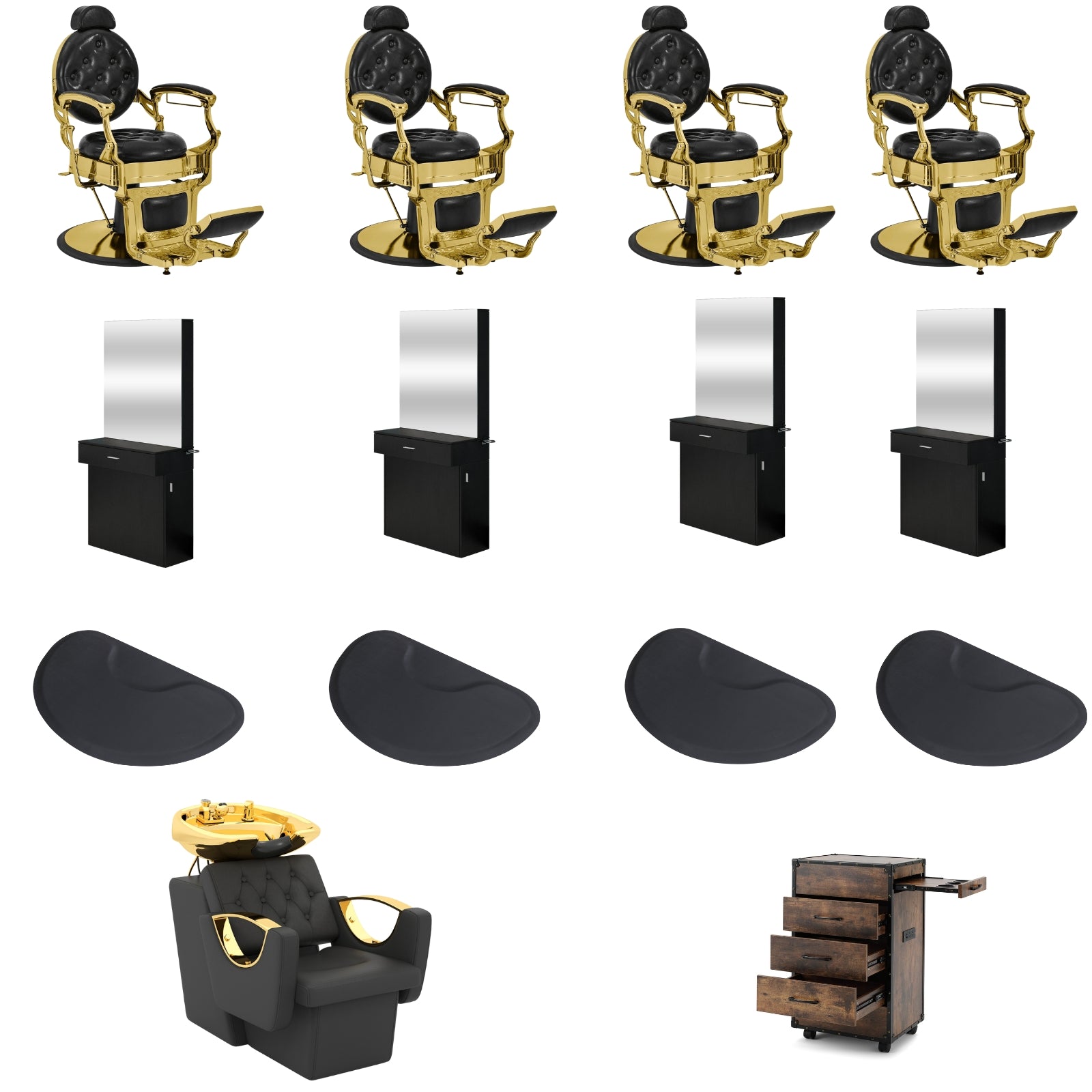 #5045Gold Barber Chairs Package with #1066Gold Shampoo Bed