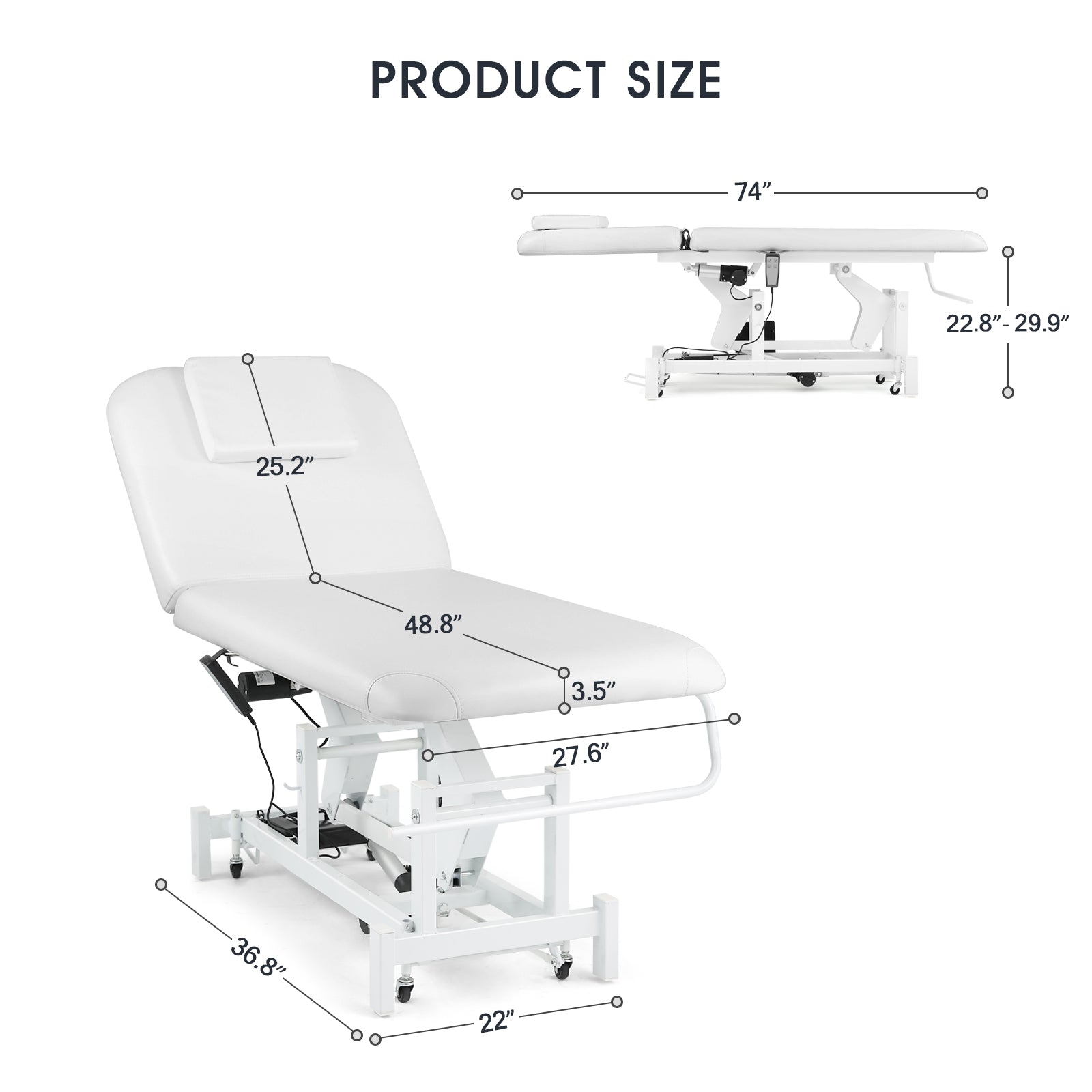 #2010 Electrical Facial Bed for Esthetician 110V Removable Massage Table 2 Motor Beauty Bed Medical Aesthetic Tattoo Chair with Adjustments, Hand/Foot-Operated