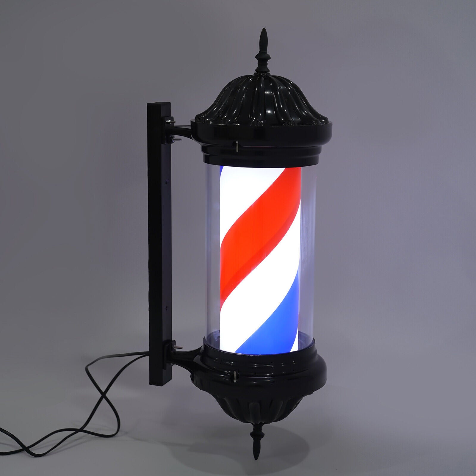 27" Barber Pole LED Light Red White Blue Rotating Stripes Metal Hair Salon Shop Sign