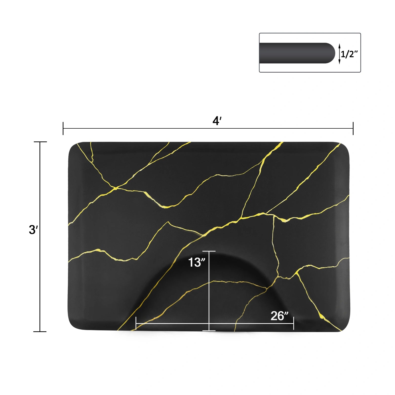 #10029 Barber Chair Mat with Black Gold Marble Pattern, Rectangular Salon Mat, 3' x 4' x 1/2"