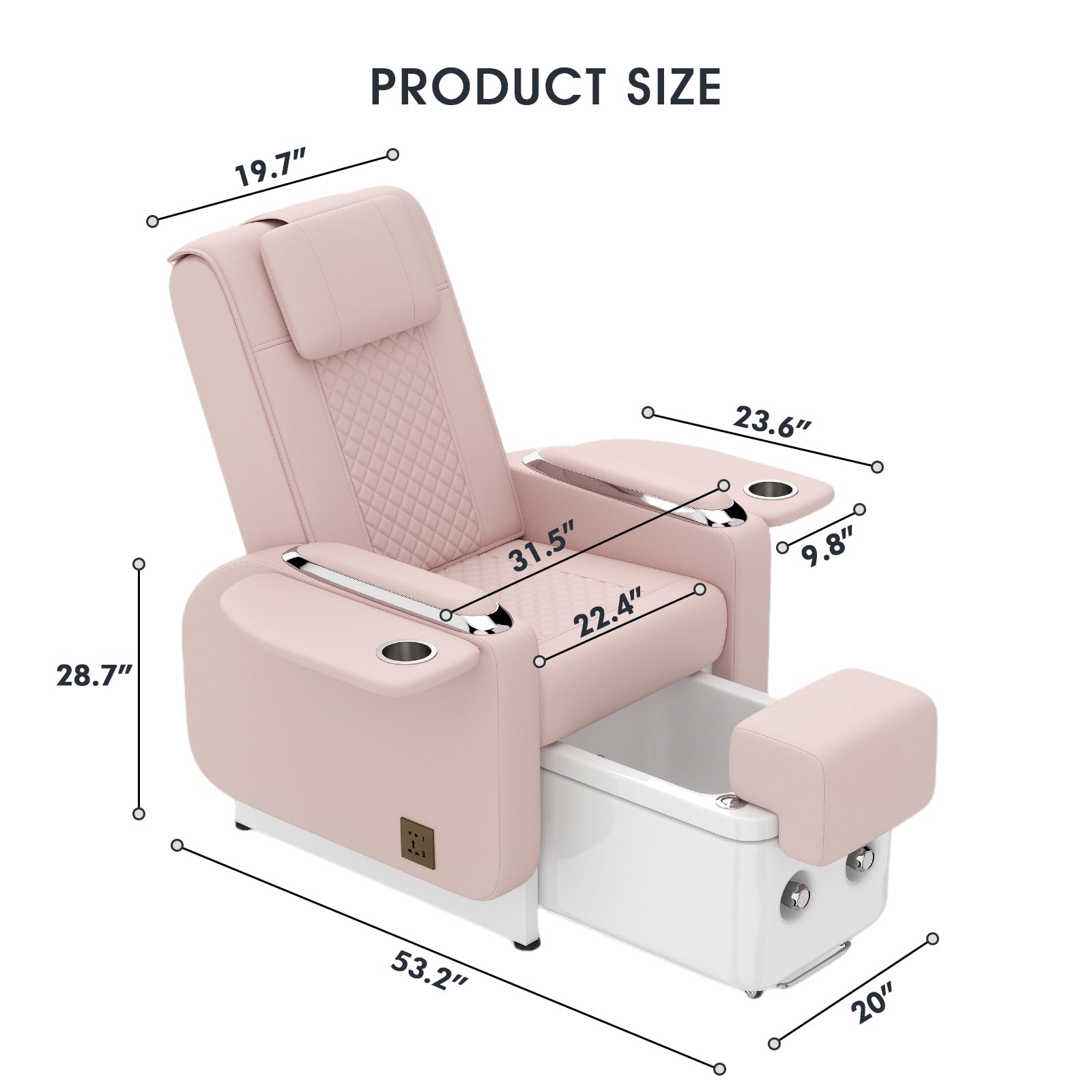 #1483 Pedicure Spa Chair Spa Chair with Foot Spa Basin, Manicure & Massage Chair, Electric Recline, 4-Head Back Massage, Hot/Cold Water Controls, LED Light & Jet Tub, Fast Drain Pump, Pull-Out Bowl (Pink)