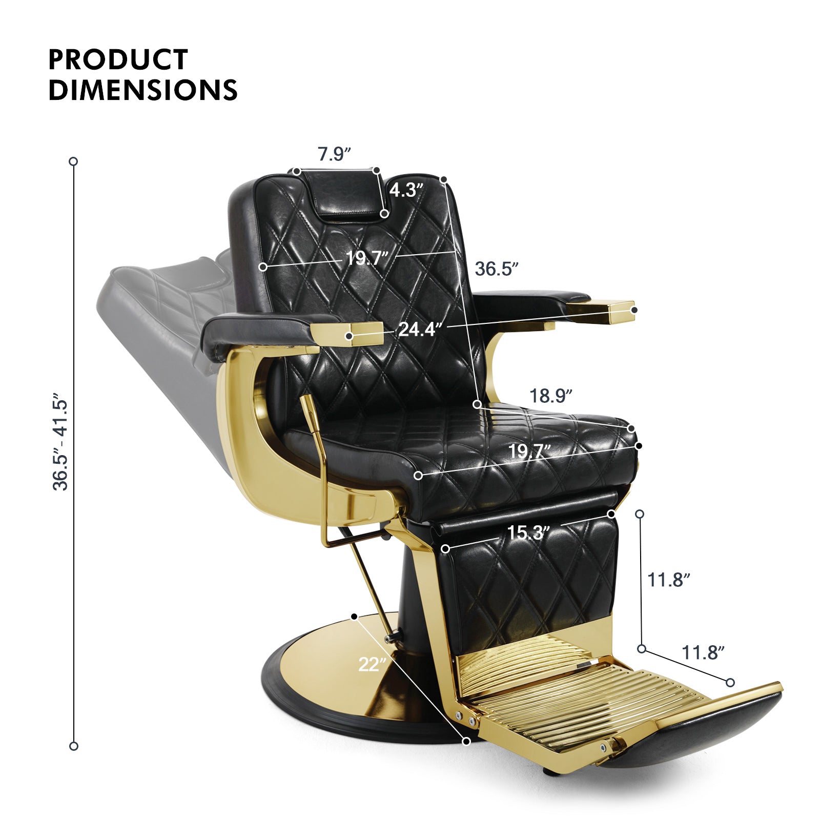 #5636 Prestige Wide Backrest Barber Chair(Gold/Black)