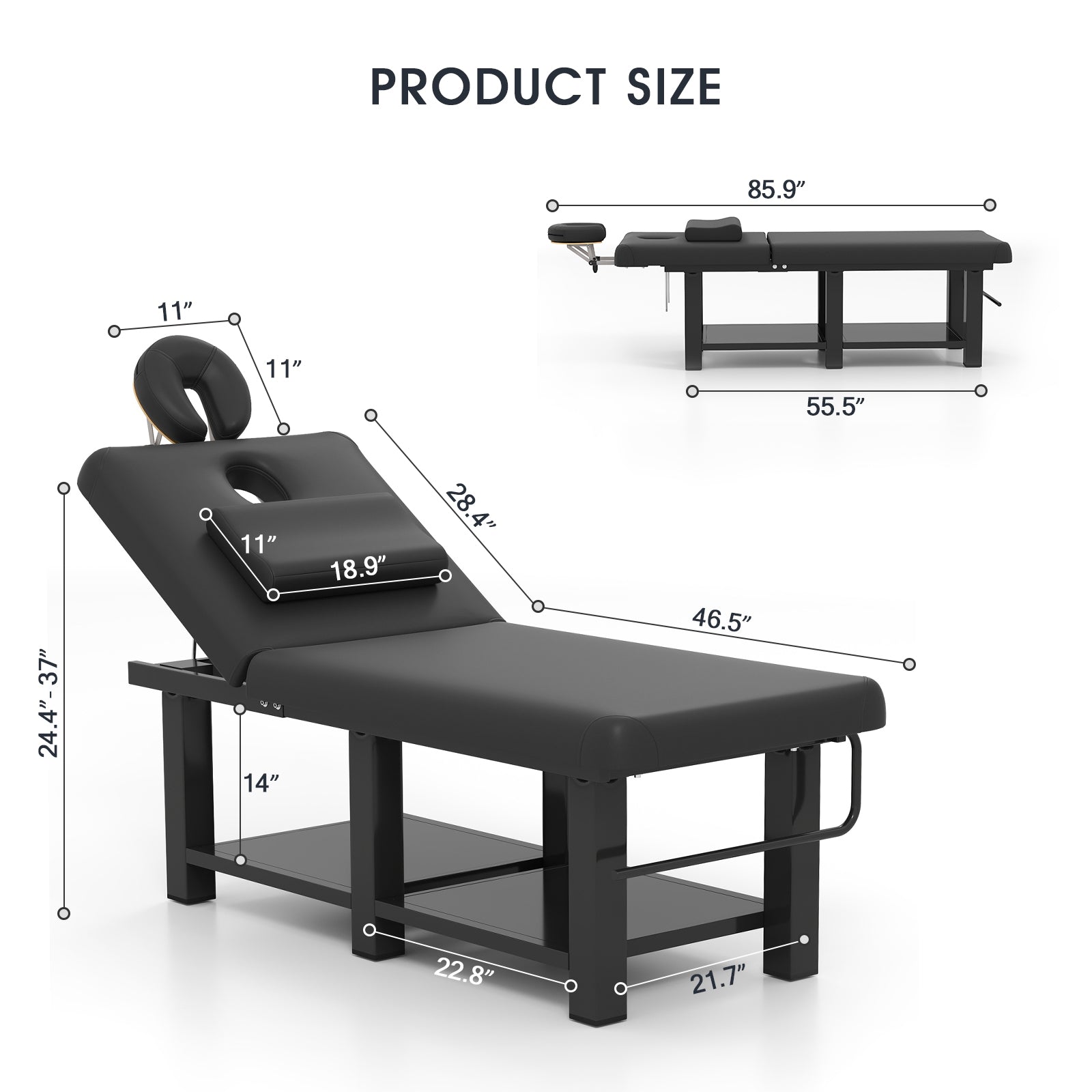 #2081 Heavy Duty Wide Stationary Massage Table Metal Frame PU Leather Spa Facial Professional Adjustable Massage Bed with Open-Chest & Headrest for Treatment Physical Therapy Tatoo Salon Equipment