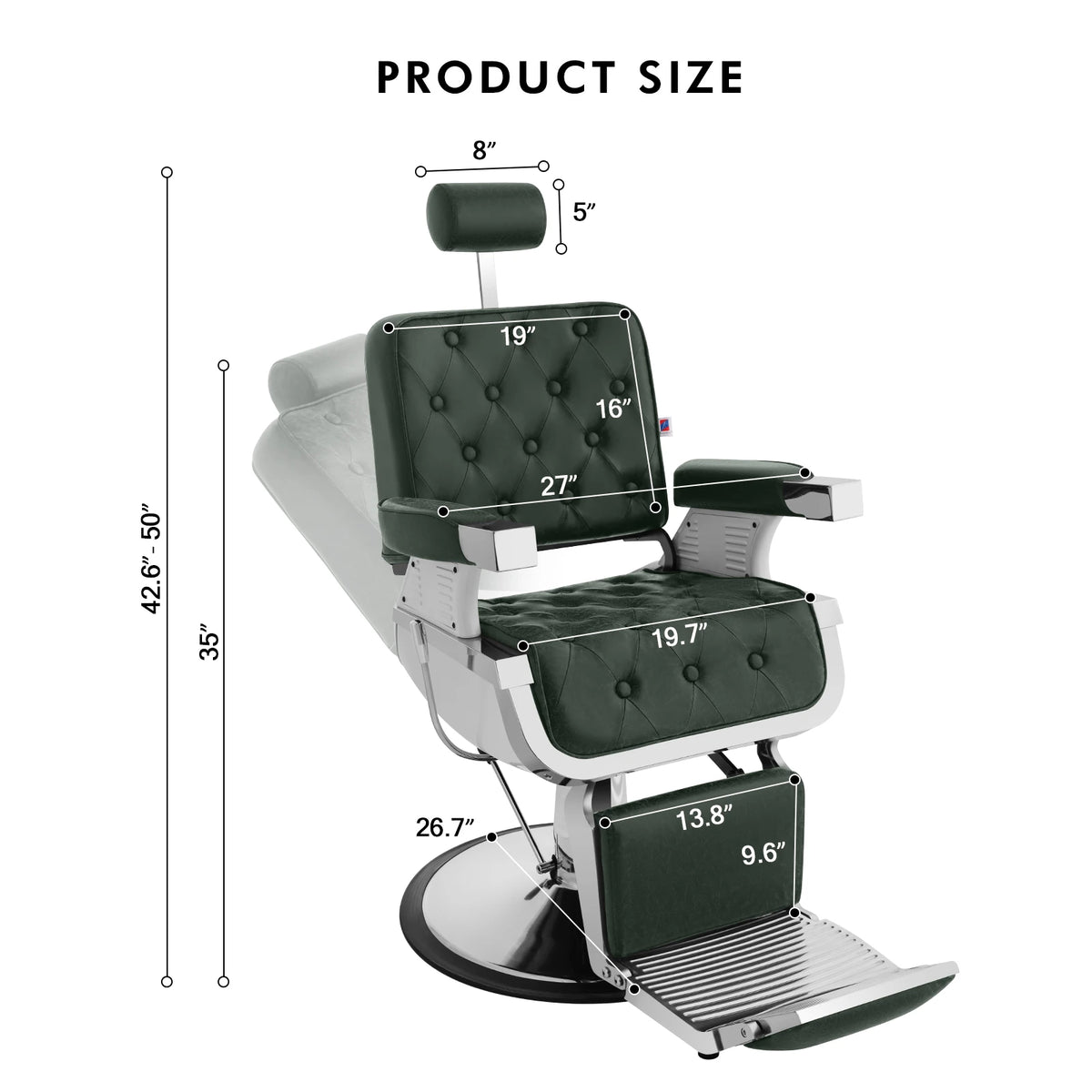 #5274 Vintage Heavy Duty Recline Hydraulic Barber Chair (Green)