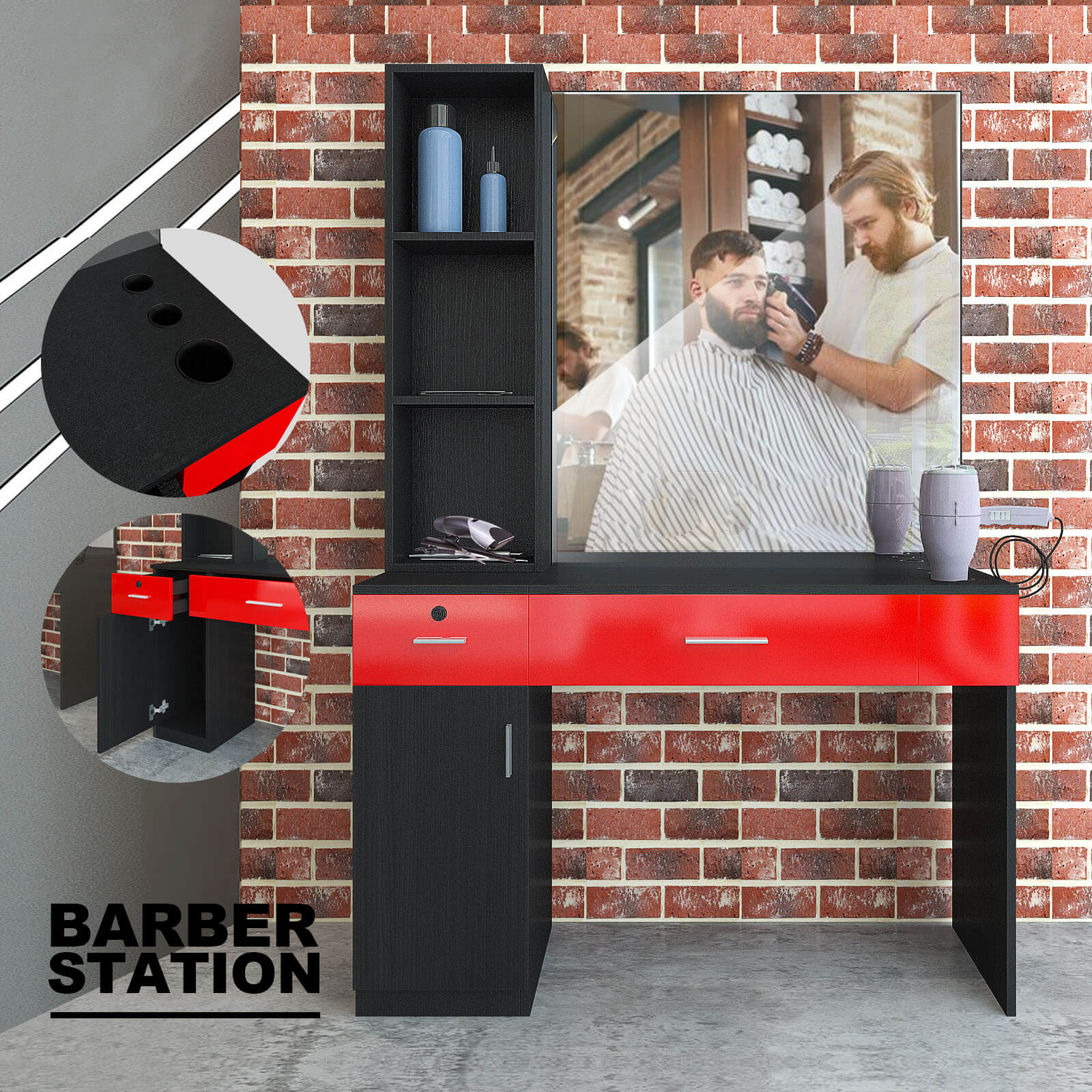 #11004 Wall Mount Salon Station Barber Stations Styling Station,Left Shelf Artisthand