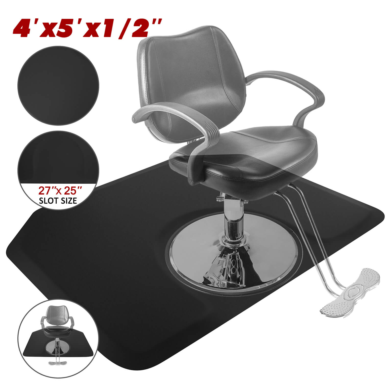 #10027 Alfombrillas antifatiga para silla de peluquero de 4 pies x 5 pies, hexágono negro - 1/2 pulg. de espesor