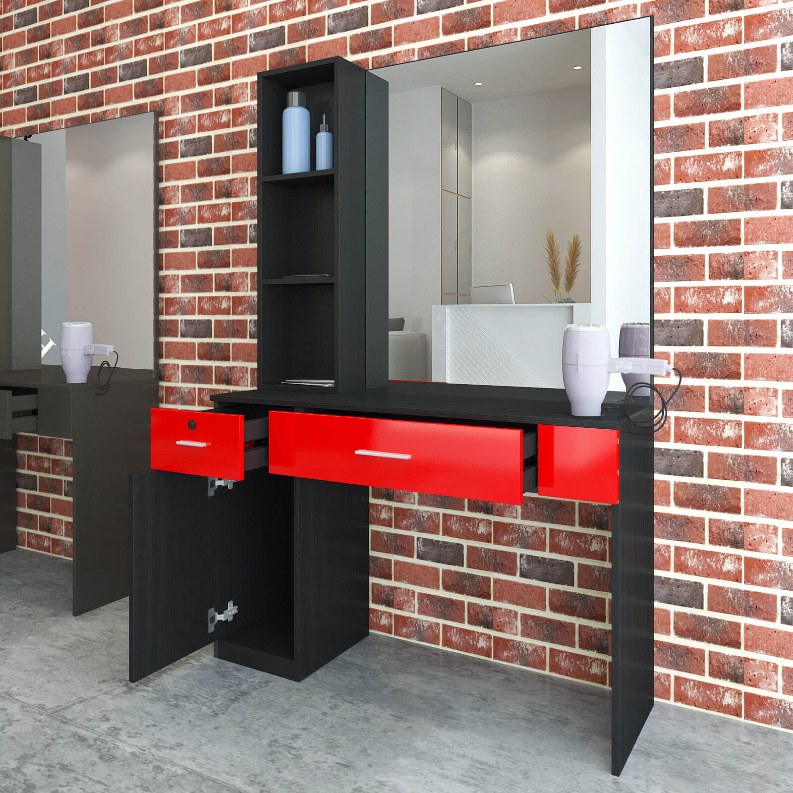 #11004 Wall Mount Salon Station Barber Stations Styling Station,Left Shelf Artisthand