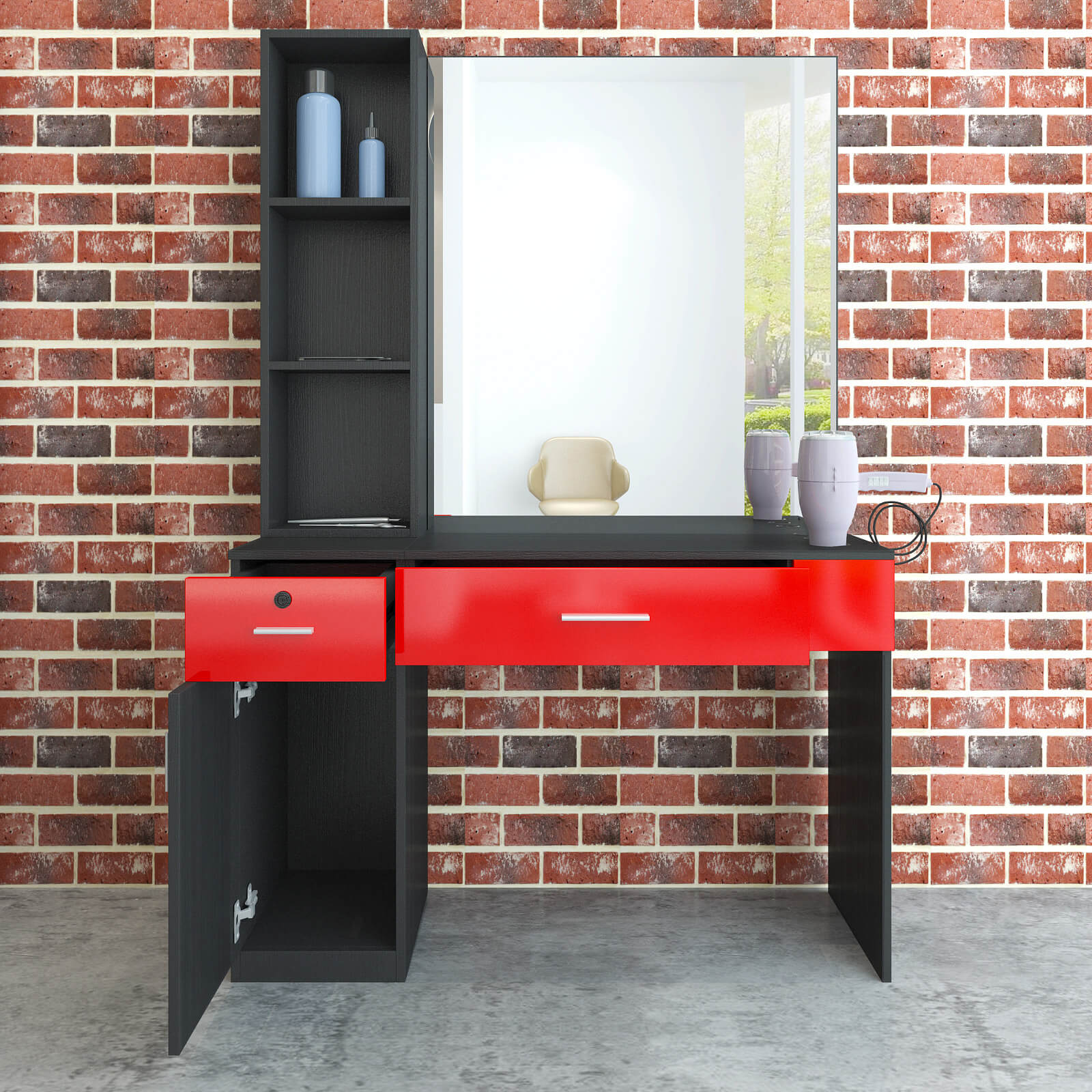 #11004 Wall Mount Salon Station Barber Stations Styling Station,Left Shelf Artisthand