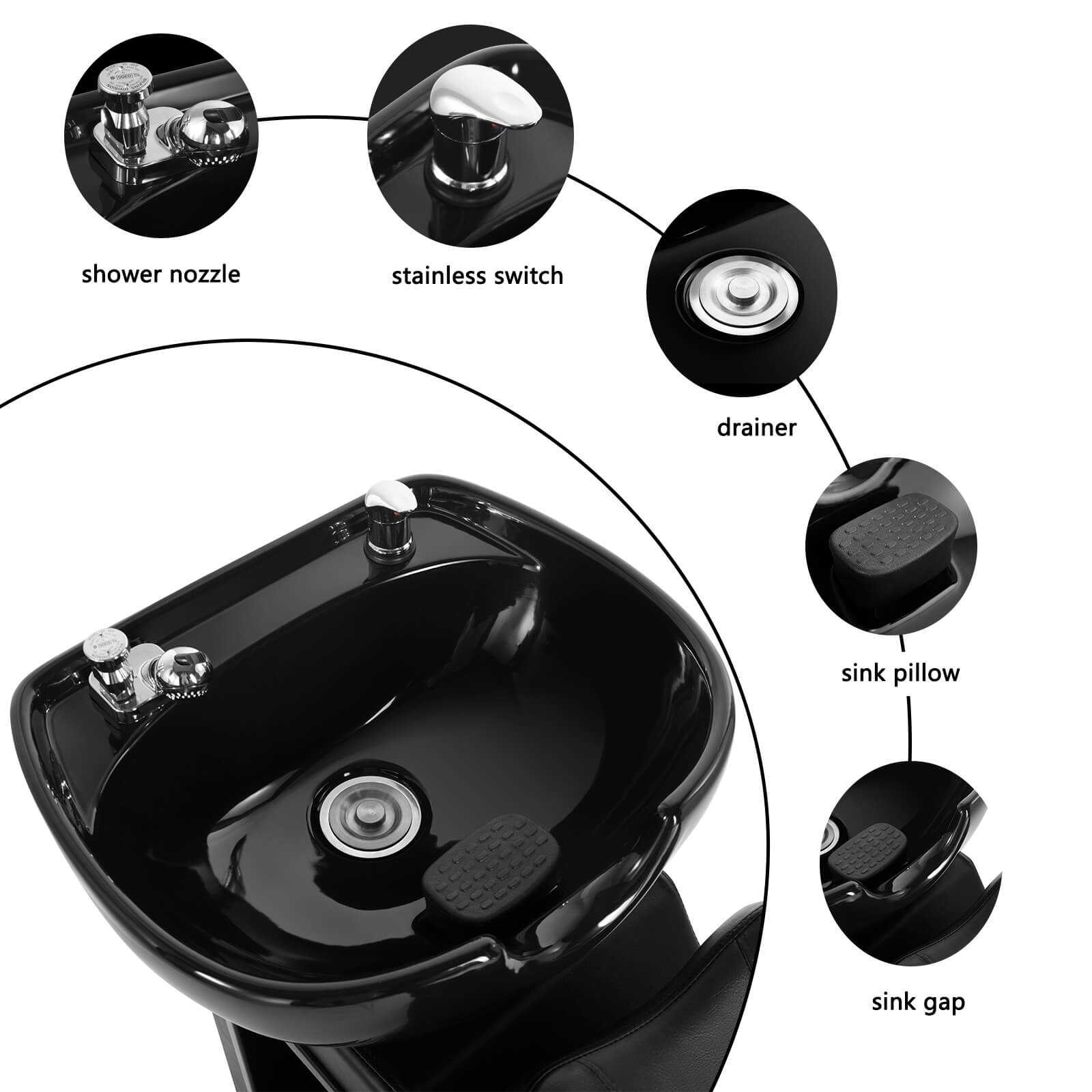 #1008 Shampoo Station Backwash Chair Shampoo Bowl Sink Unit Station Artist hand